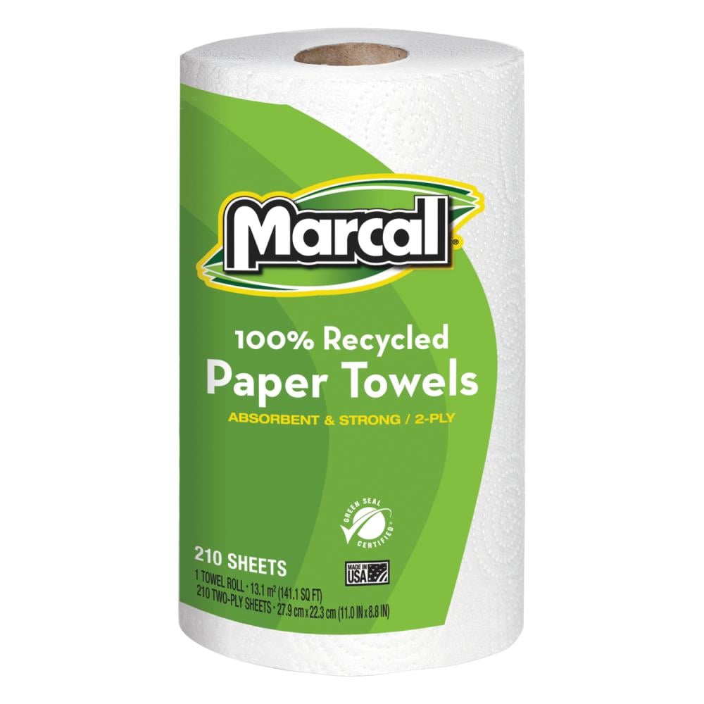 Marcal 100% Recycled Roll Towels, 2-Ply, 210 Sheets, 12 Rolls - Eco-Friendly & Absorbent Paper Towels for Commercial/Residential Use in White -  MRC6210