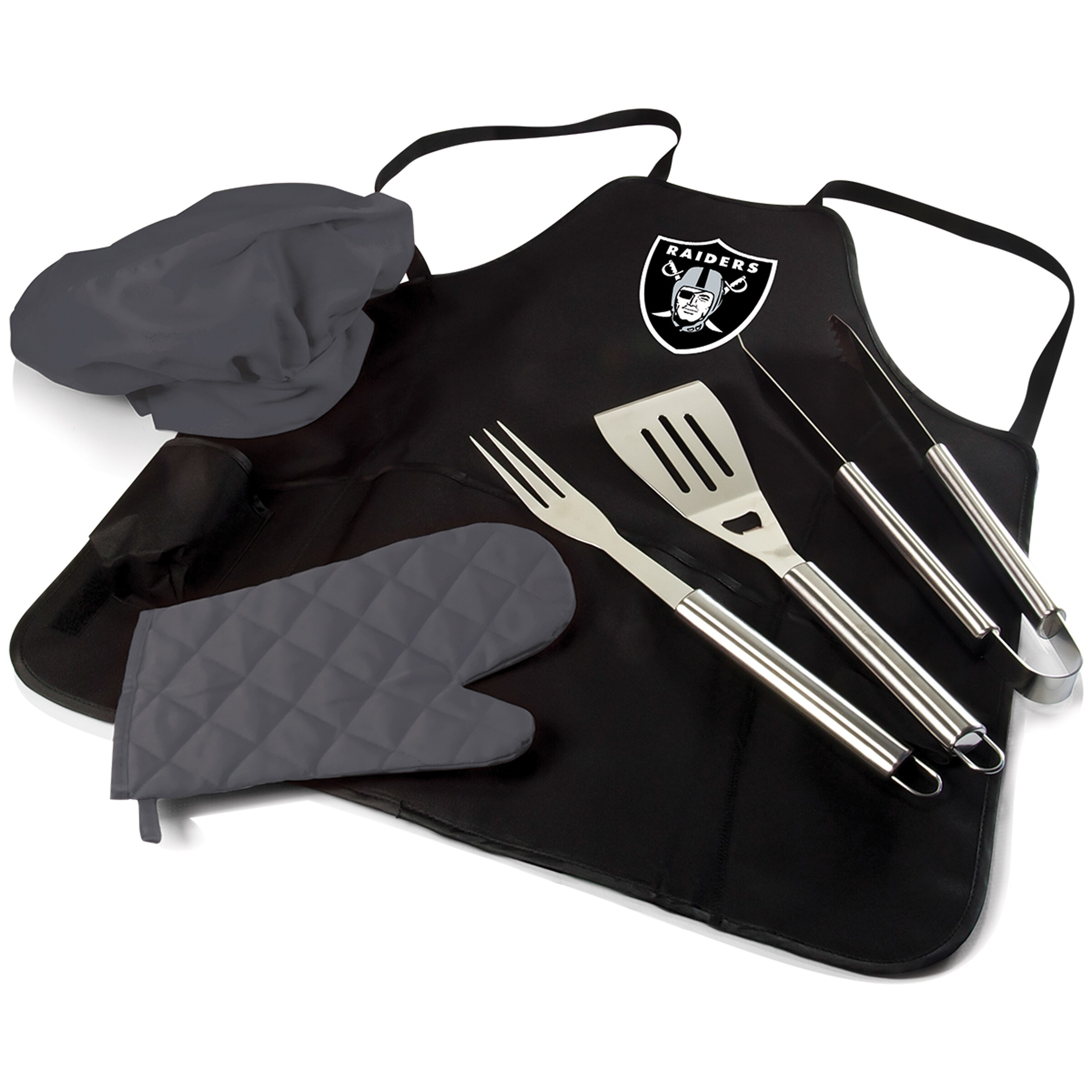 Oakland Raiders Apron Pot Holder Oven mitt 3 Piece Tailgate Set