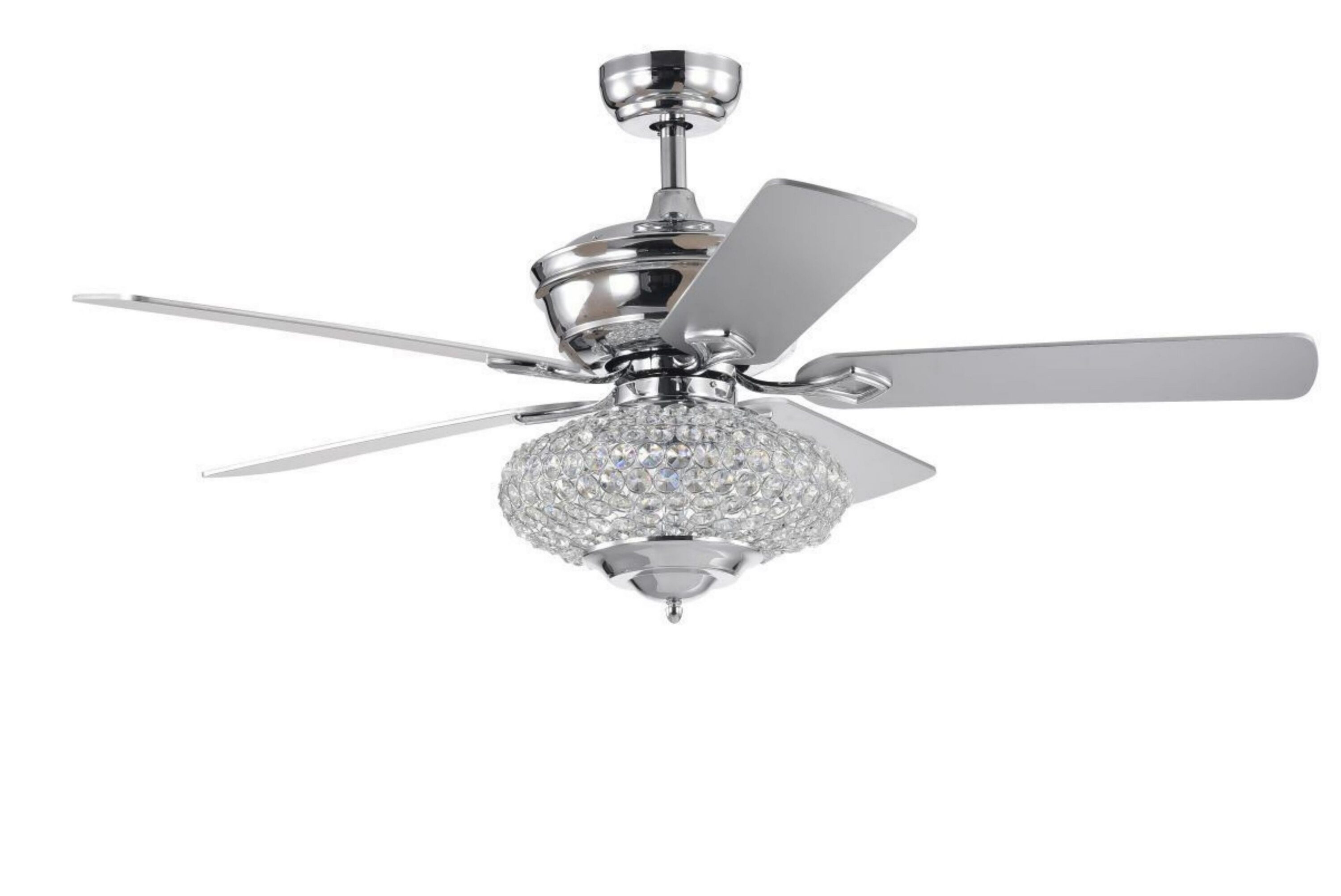 Flynama HEM-L-6008REMO/CH Ceiling Fan 52-Inches Silver with ABS Blades Color-Changing Indoor Downrod mount Standard Ceiling Fan With Light and Remote ( 5 -Blade)
