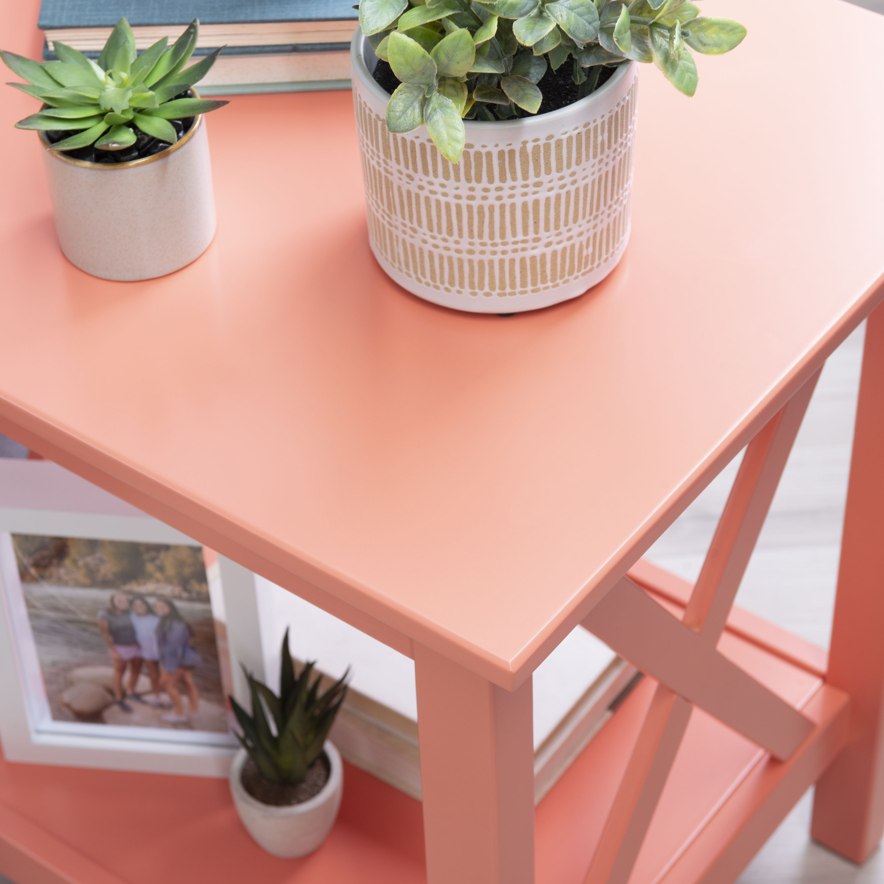 Davis Coral Painted Pine Coastal Square End Table