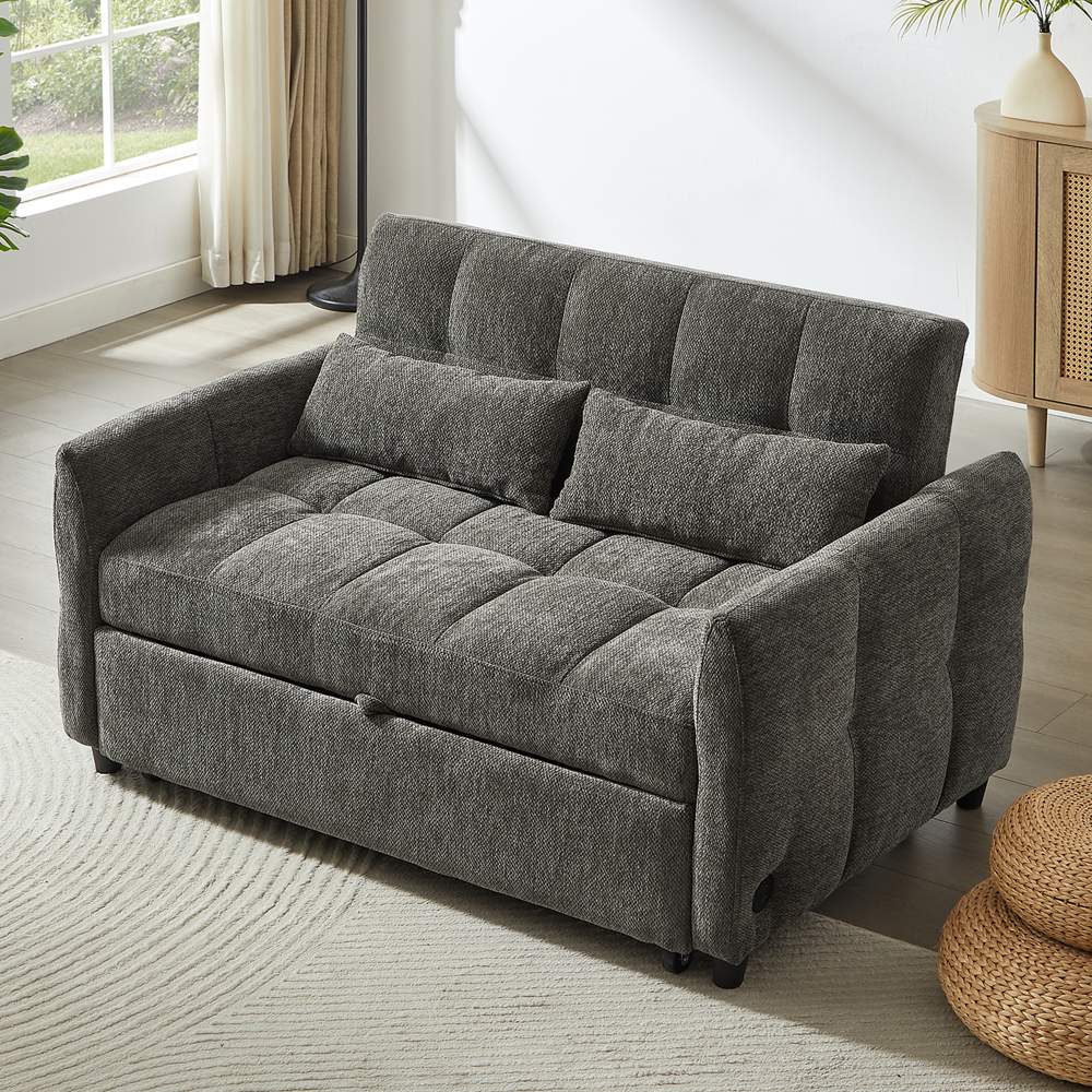 Coolbibila Gray Sleeper Sofa Tufted Pull-Out Sofa Bed With Adjustable ...