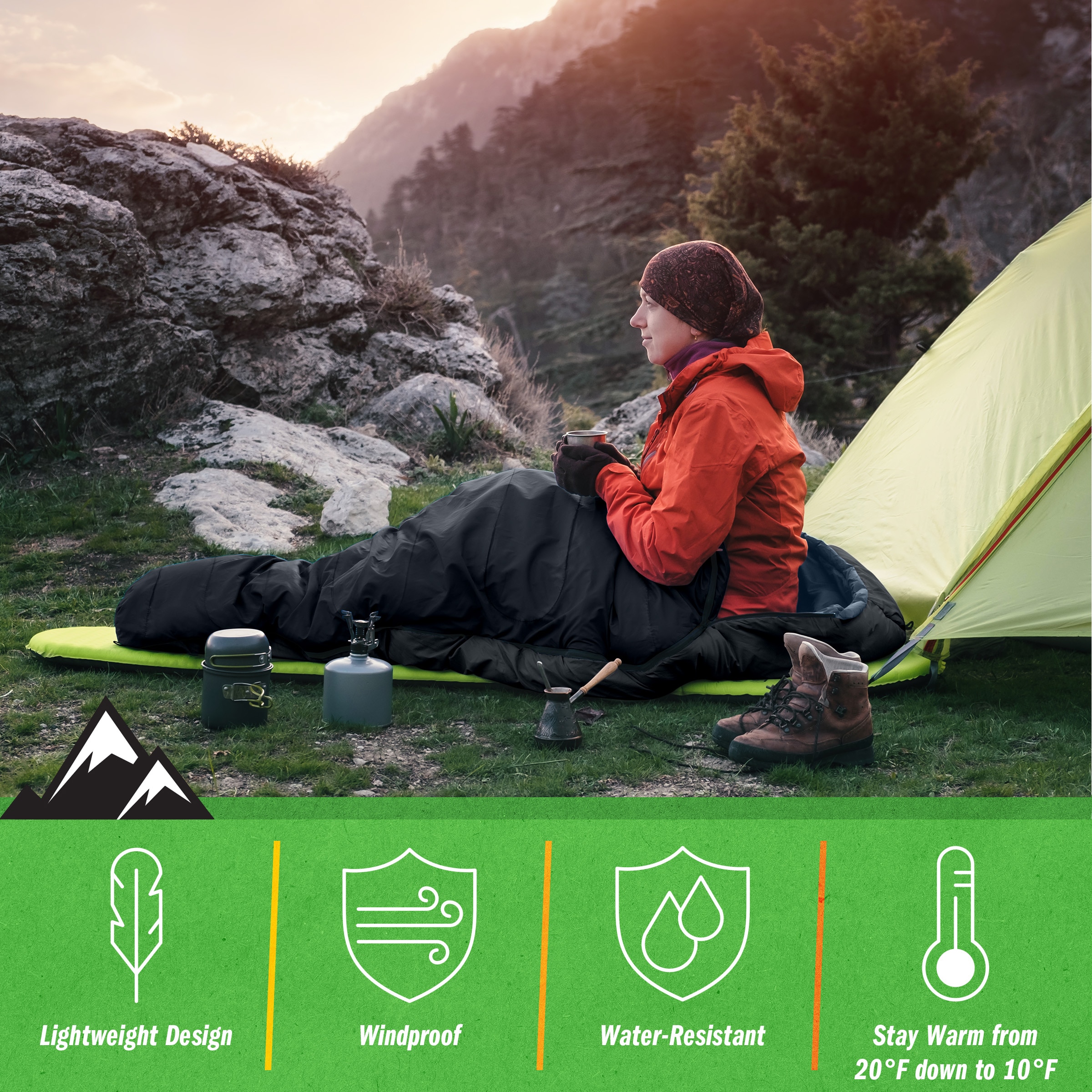 Sleeping Bag-Lightweight, Carrying Bag with Compression Straps  Included-Great for Adults, Kids, Camping, Backpacking, Sleepovers by  Wakeman Outdoors 
