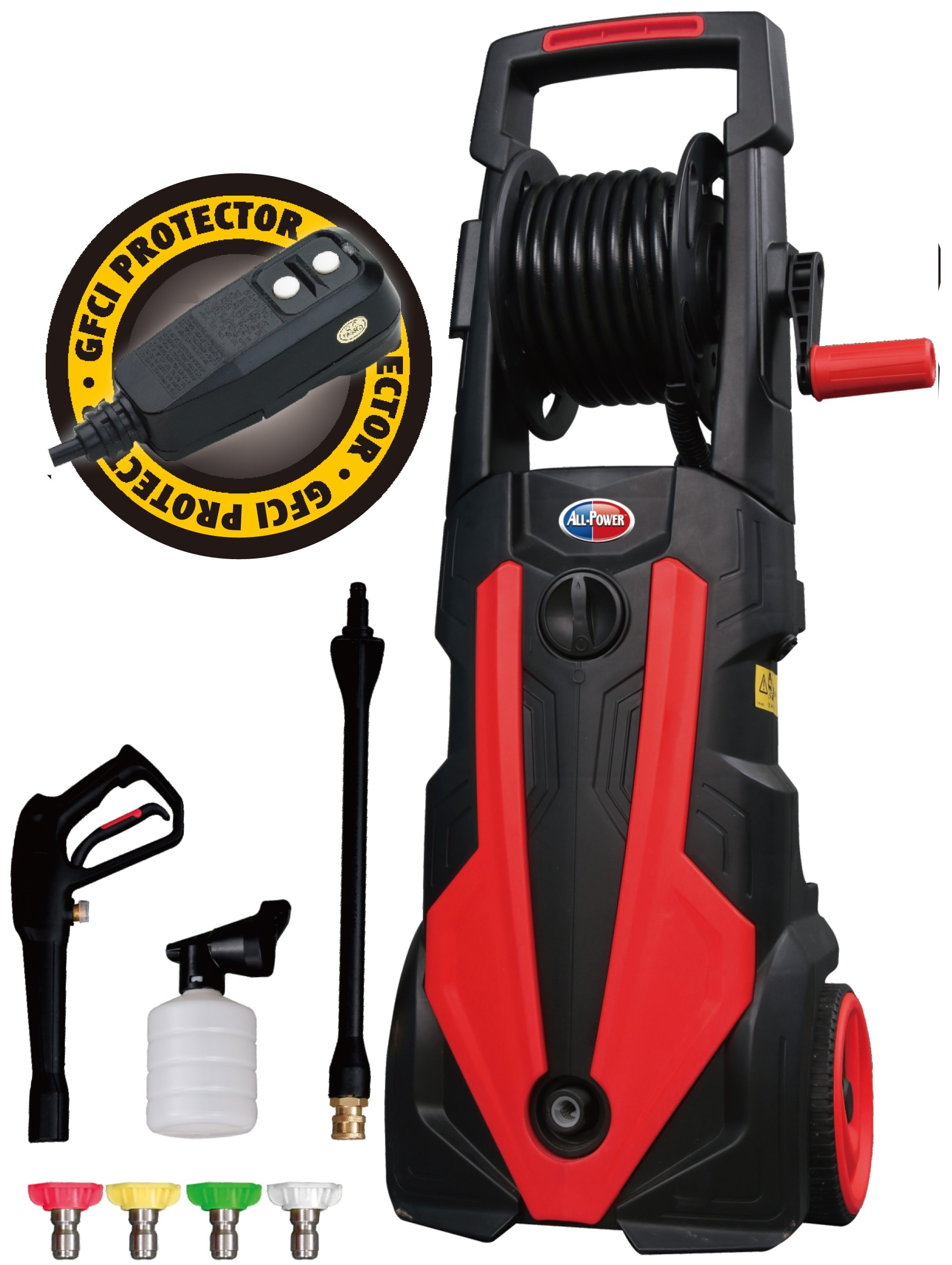 PowRyte Electric Pressure Washer with Hose Reel, 5 Different