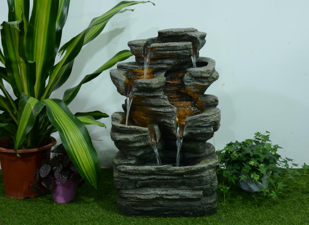 Hi-Line Gift 79578 24.4-in H Stone Rock Waterfall Outdoor Fountain Pump Included