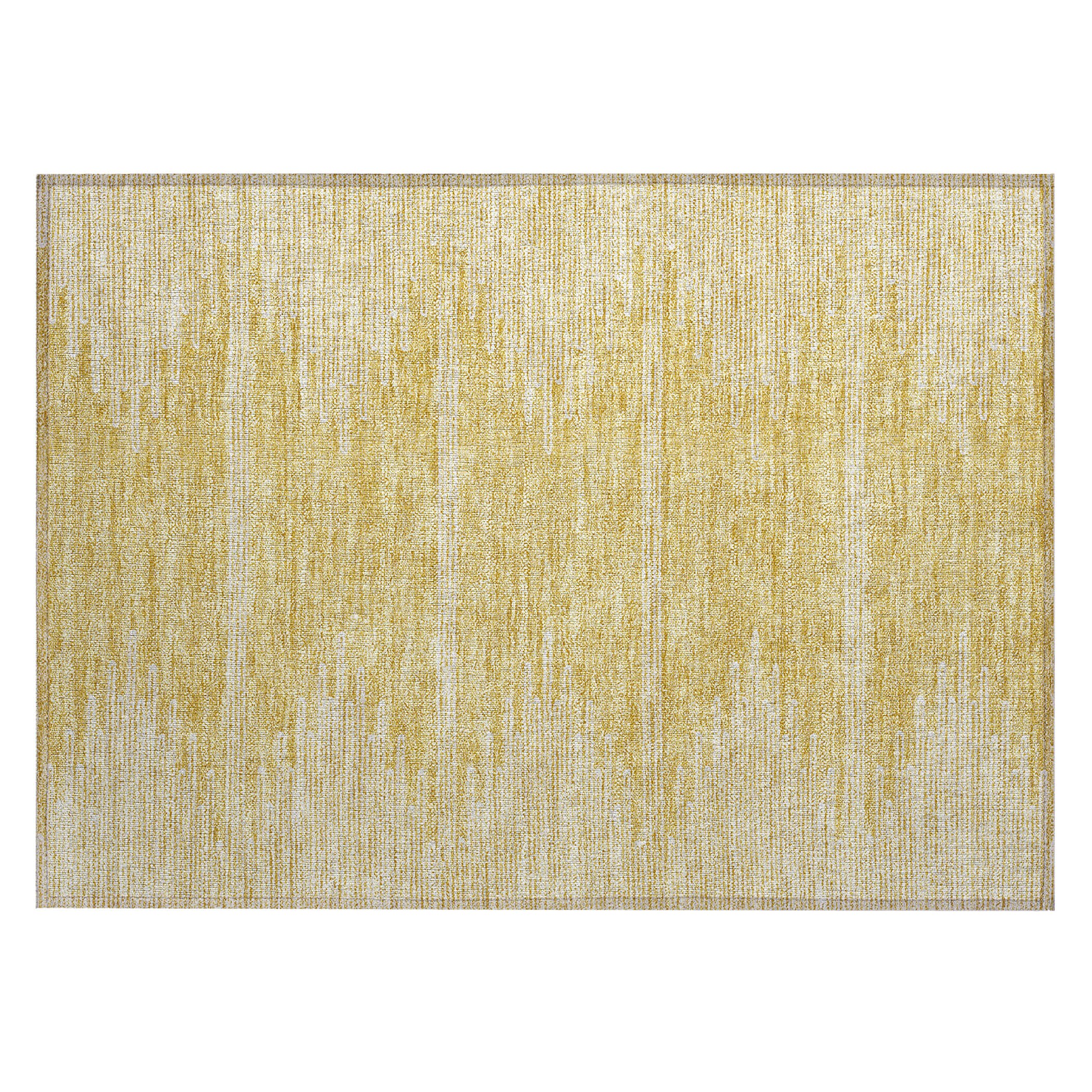 Gold and Beige Rectangular Machine-Washable Synthetic Rug