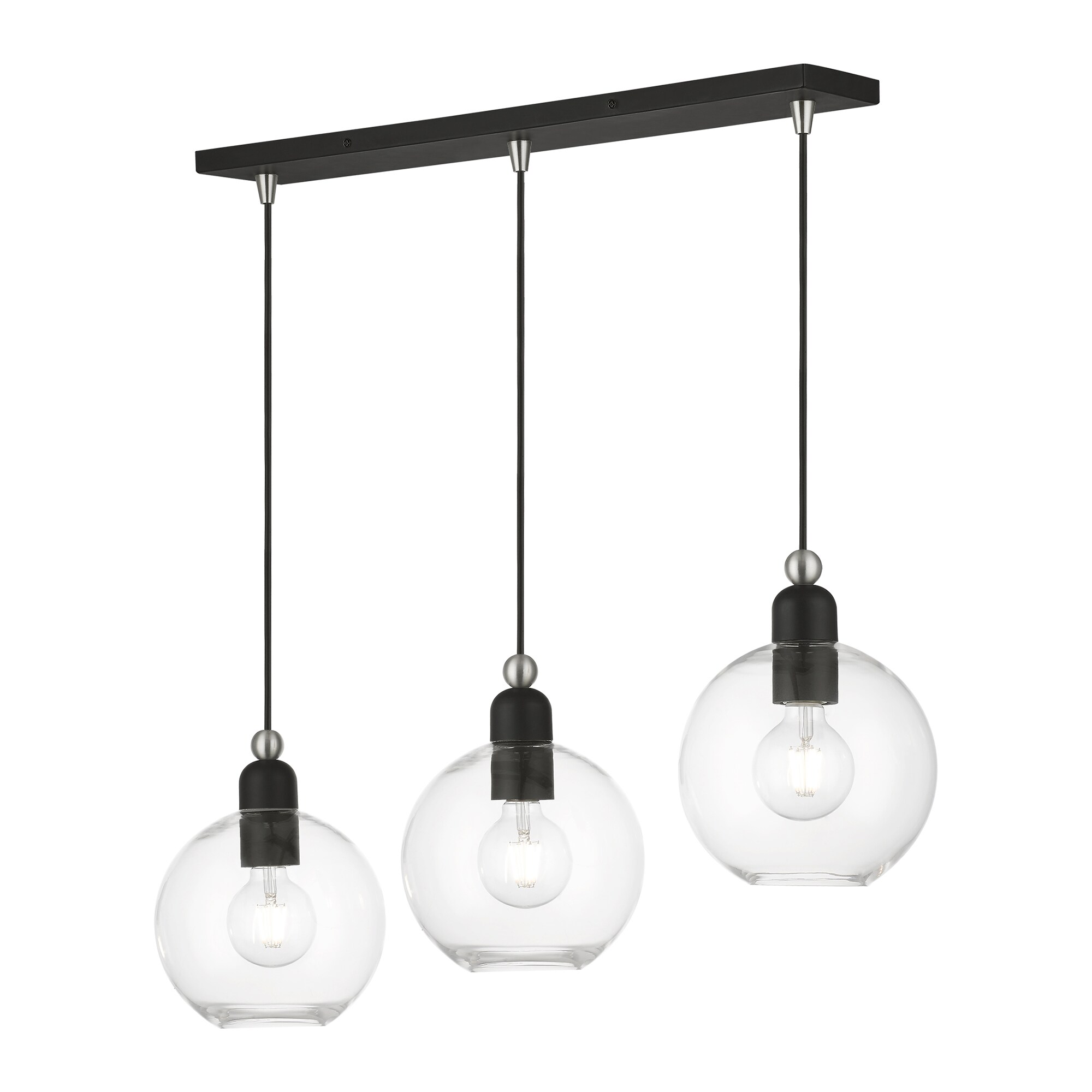 Downtown Black and Brushed Nickel 3-Light Chandelier with Clear Glass Shades