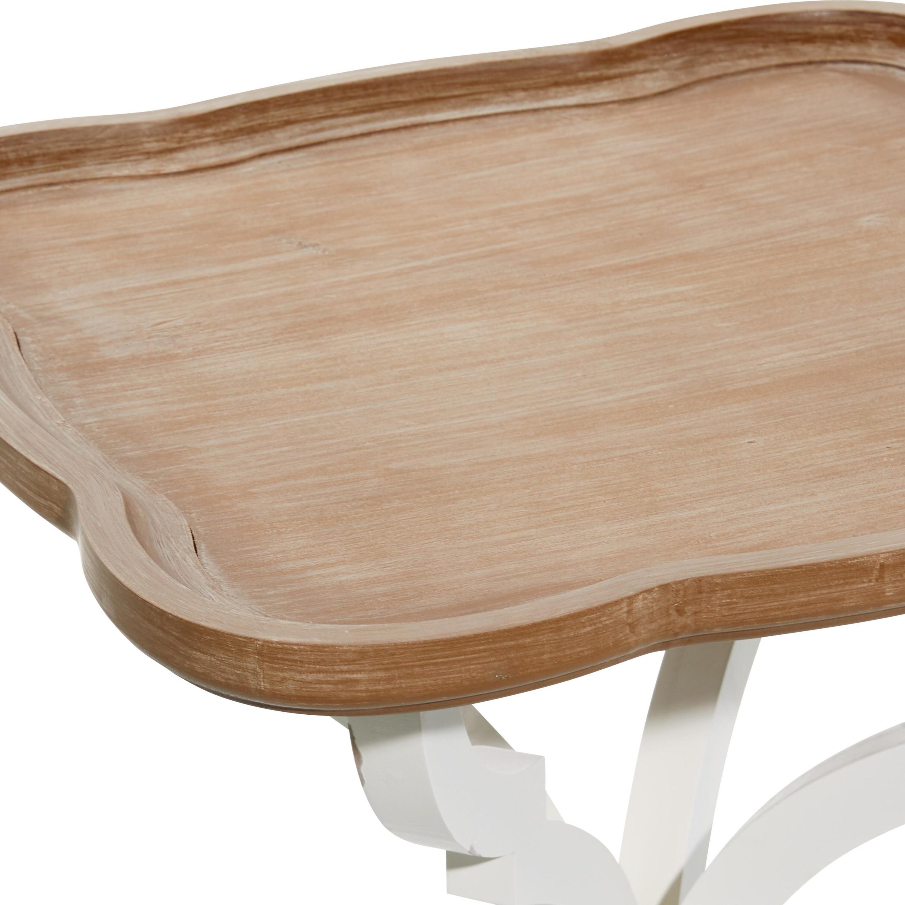 White and Brown Wood Rectangular Farmhouse Accent Table with Spindle Legs