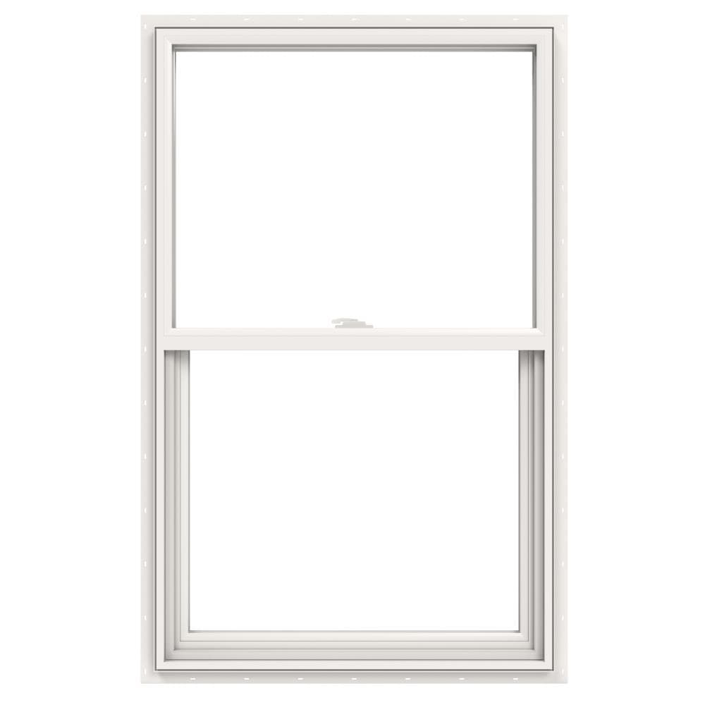 JELD-WEN JW234700327 V-2500 29-1/2-in x 59-1/2-in White Exterior Vinyl New construction Single Hung Window Low-E argon Double Pane Glass (Full Screen Included)