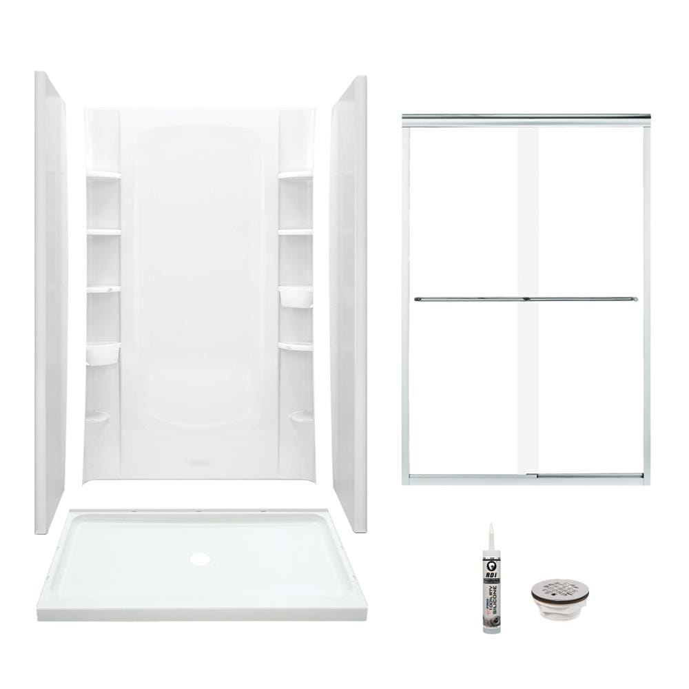 Store+ White 5-Piece 34-in x 48-in x 76-in Alcove Shower Kit (Center Drain) Drain Included | - Sterling 7232-5475SC-B-0