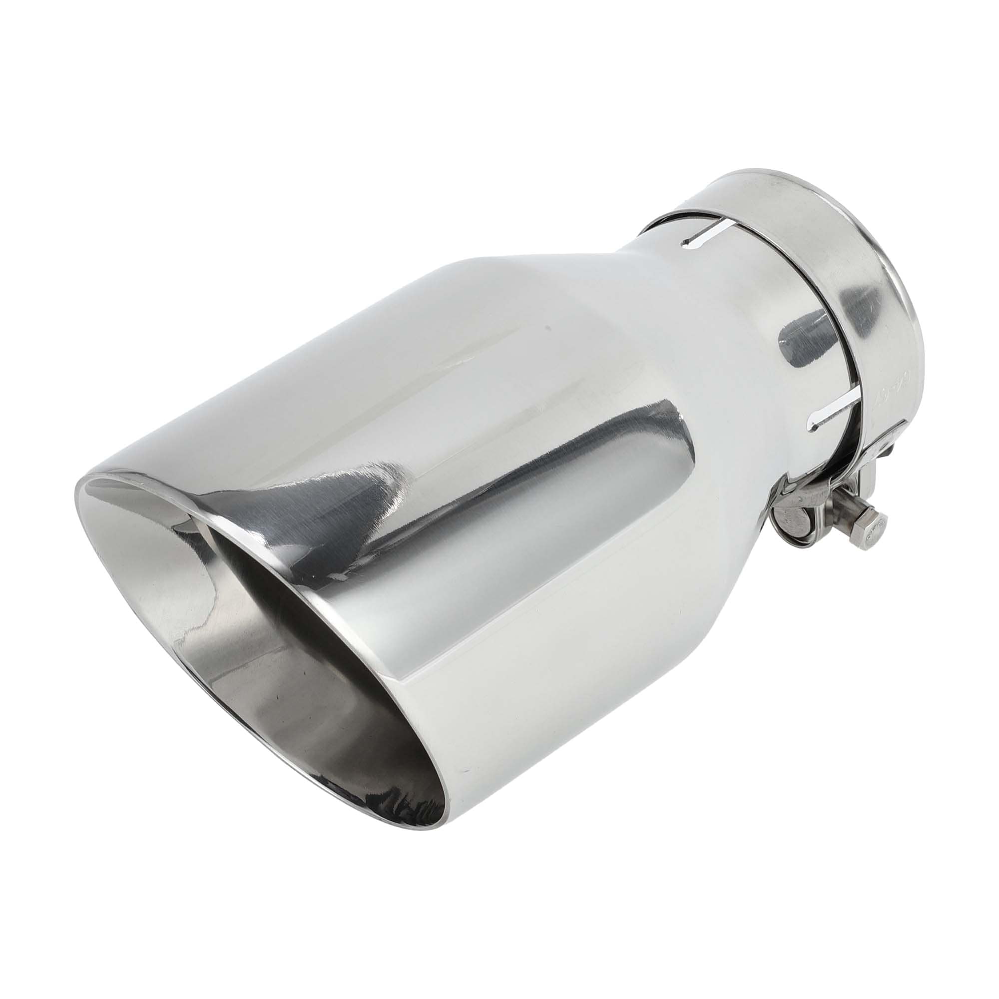 Slant Car Exhaust Tip Rear Clamp on Tailpipe 63mm ID 2.5 Inch Inlet 4.1 Inch Outlet 7.1 Inch Length 1 Set Silver Tone Stainless Steel