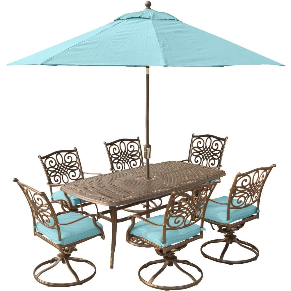 Hanover TRADDN7PCSW6-SU-B Traditions 7-Piece Bronze Patio Dining Set with Blue Cushions
