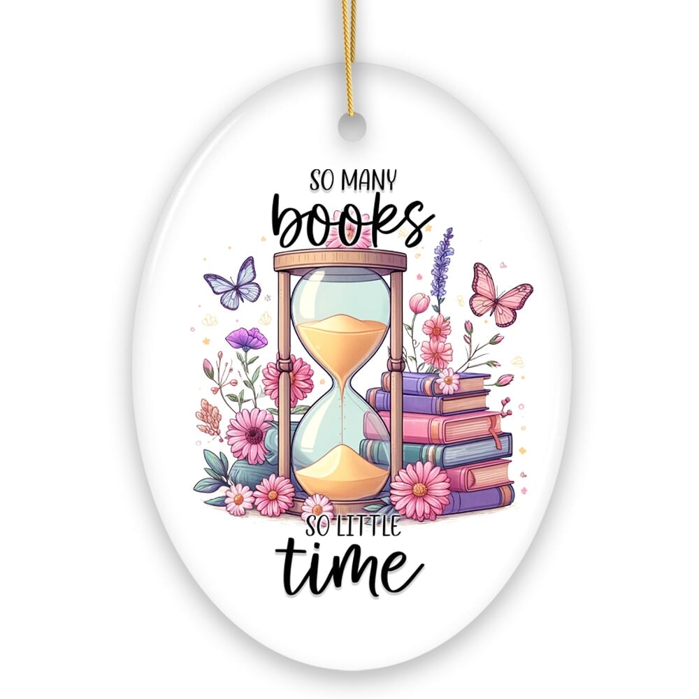 OrnamentallyYou 1784 So Many Books So Little Time Cute Ceramic Ornament Whimsical Book Lover Present