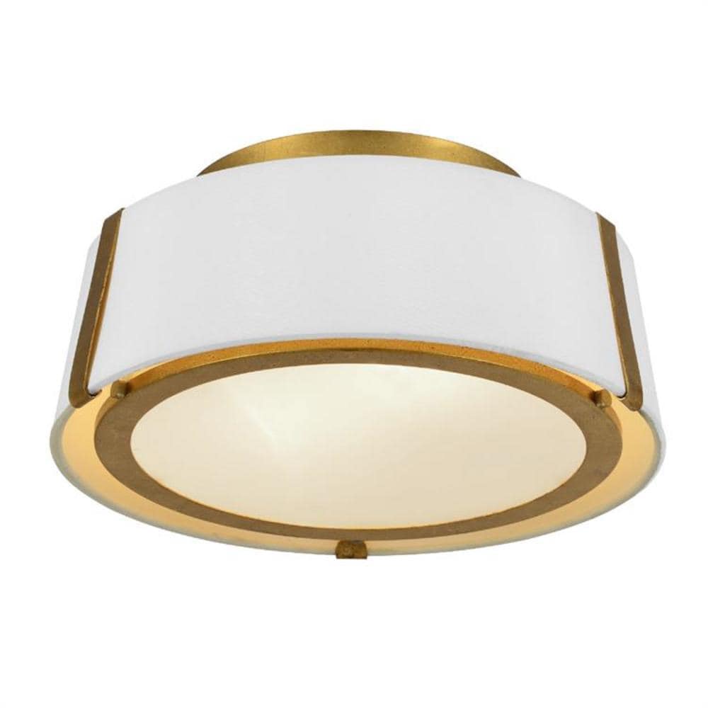 Antique Gold and White Silk Drum LED Ceiling Light