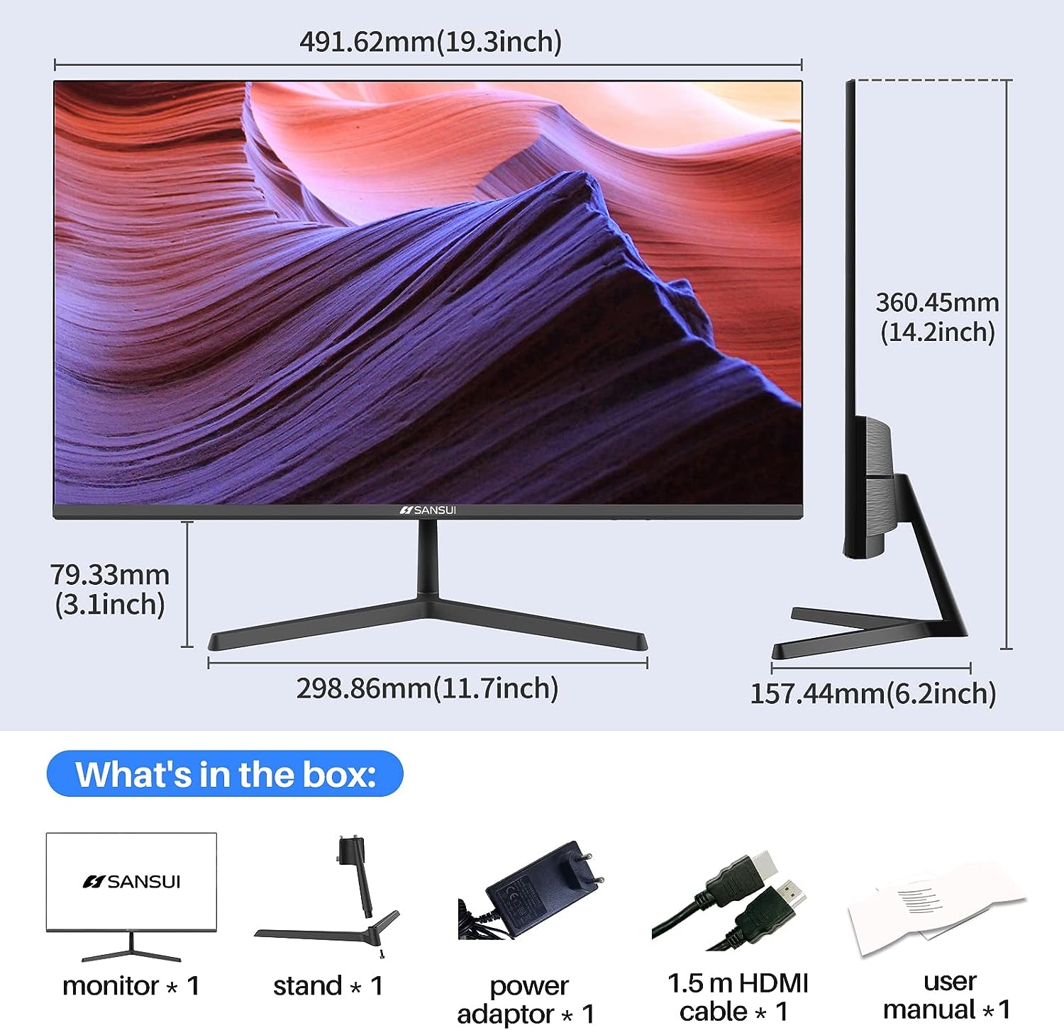 Siavonce Sansui 1080p Ips Monitor with Hdmi and Vga, Ultra-slim