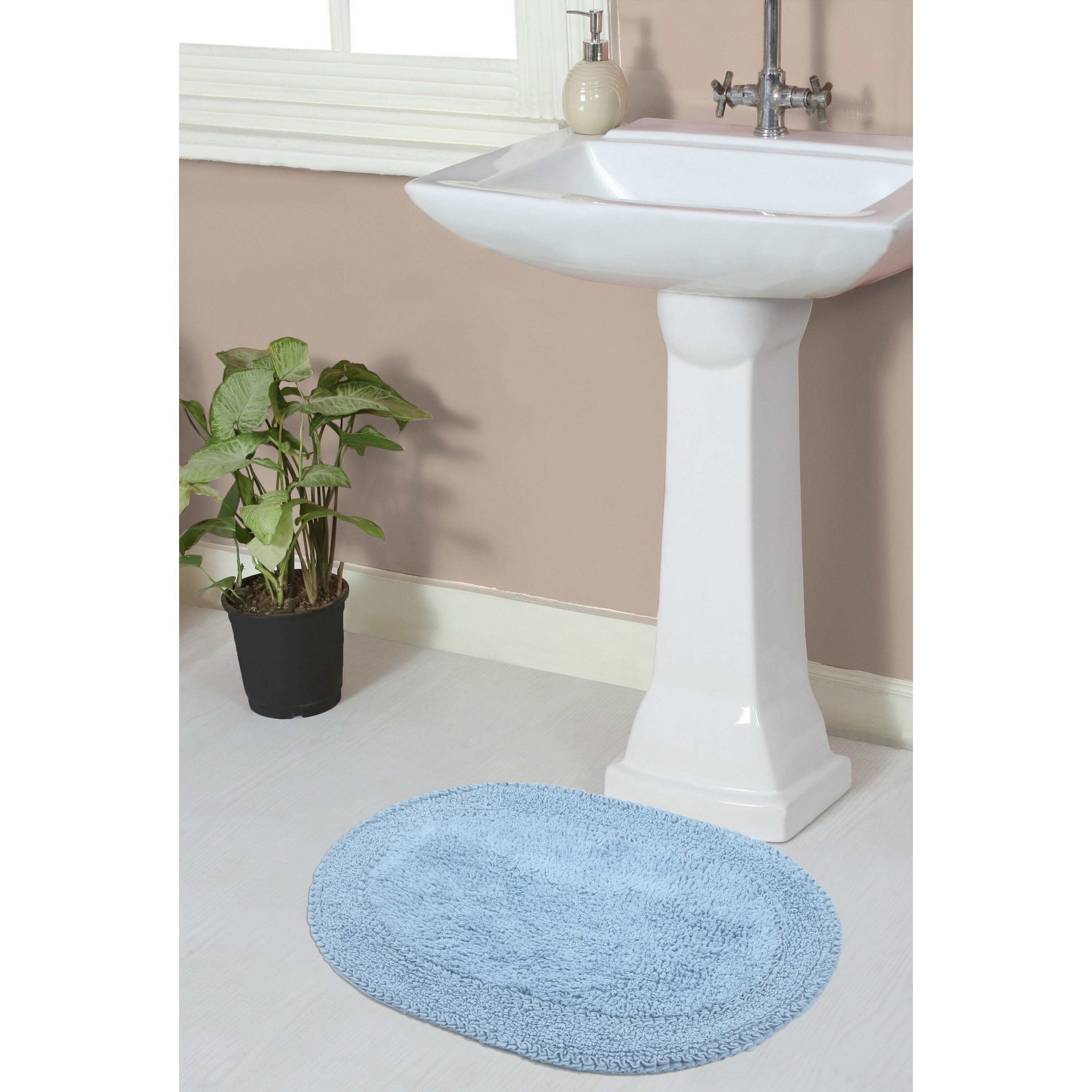 Home Weavers BDR1724BL Double Ruffle 17-Inches x 24-Inches Blue Cotton Bath rug