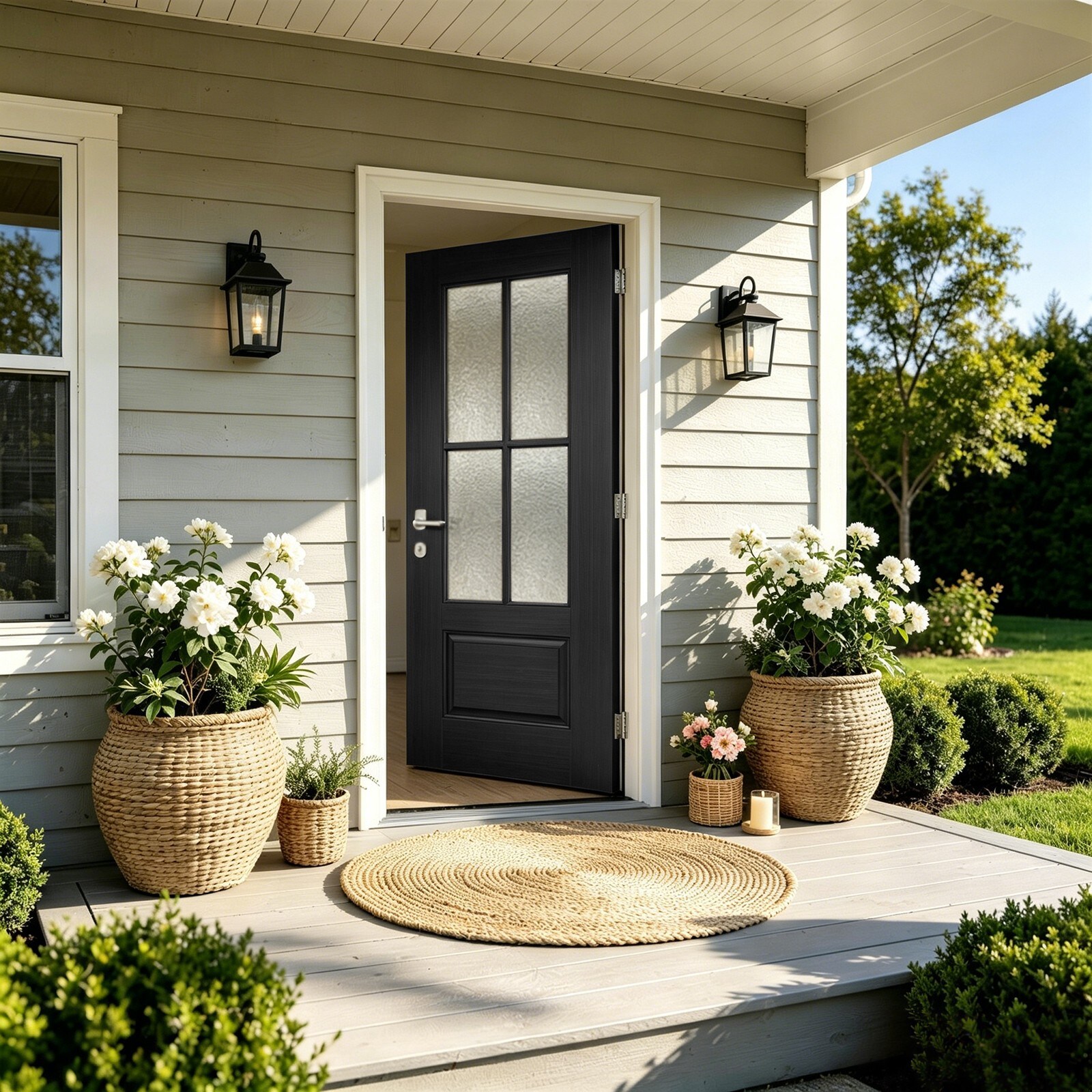 Dexmalle Modern Black 36-in x 80-in x 4-9/16-in Fiberglass Front Door