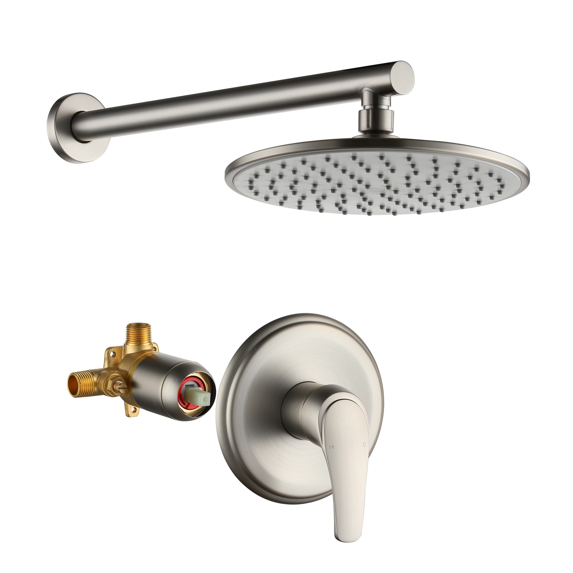 CASAINC M6066-B-10-CP 1-Spray Patterns 9 inch Wall Mount Rain Fixed Shower Head Brushed Nickel 9-in Built-In Shower Faucet System ( Pressure-balanced Valve Included )