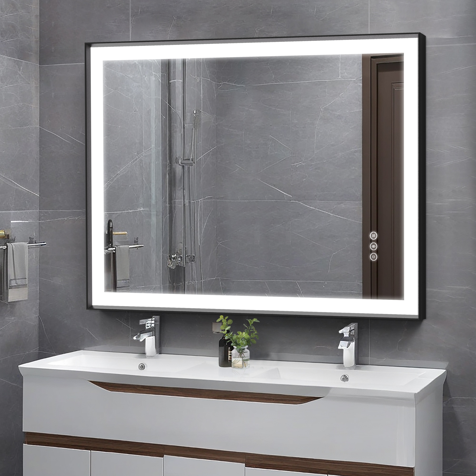 Maxax MS02-3648-MM VM 36-in x 48-in Framed Rectangle Dimmable LED Lighted Fog Free Bathroom Vanity Mirror ( Sanded Matte Black )