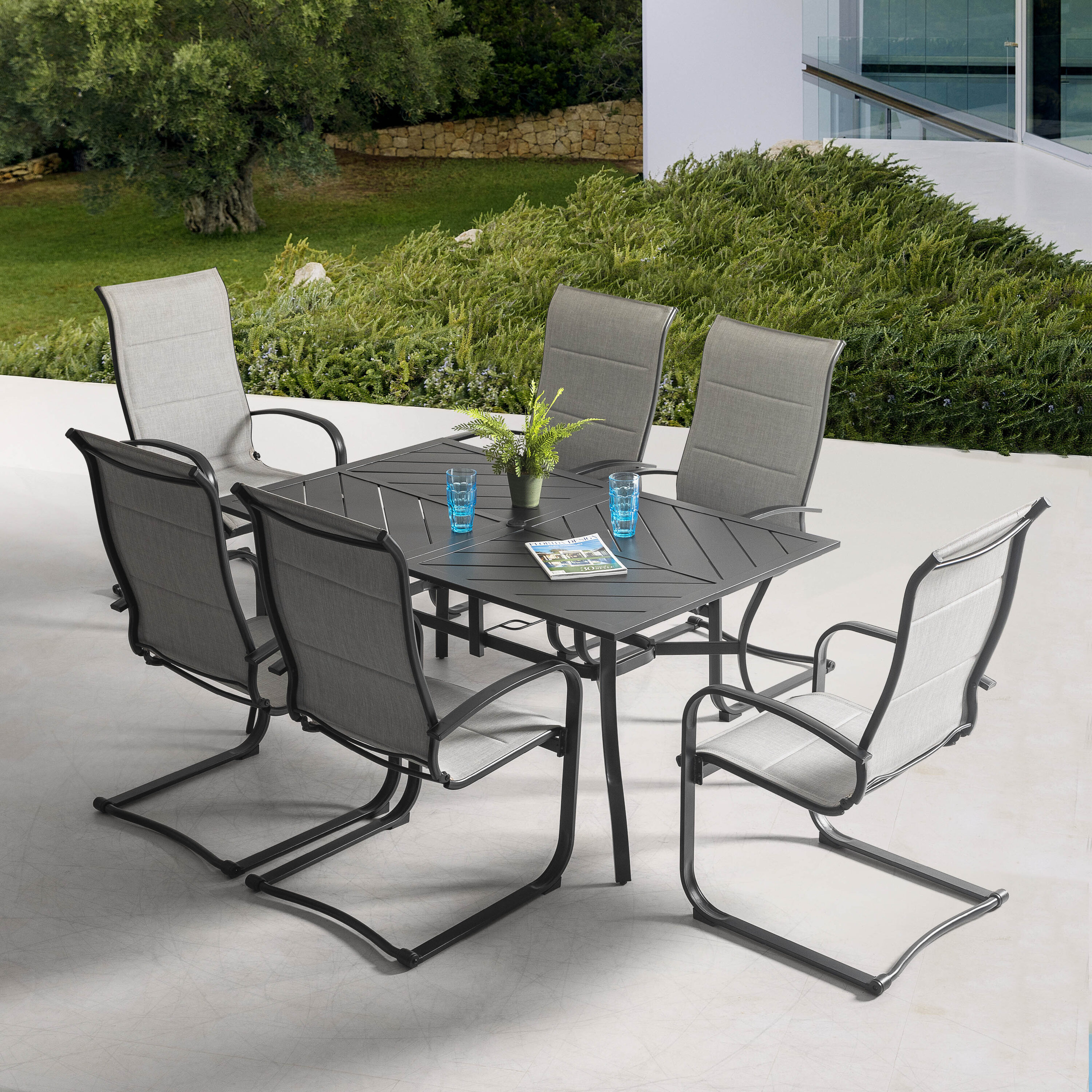 Nuu Garden Gray 7-Piece Iron Patio Dining Set with Rectangle Table and ...