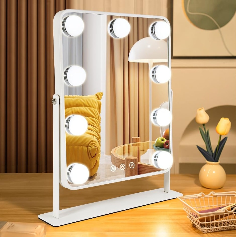 UUDULY  Vanity Mirror with Lights Lighted Makeup Mirror with Nine LED Bulbs Smart Touch Control and 360 Degree Rotation for Dressing Room and