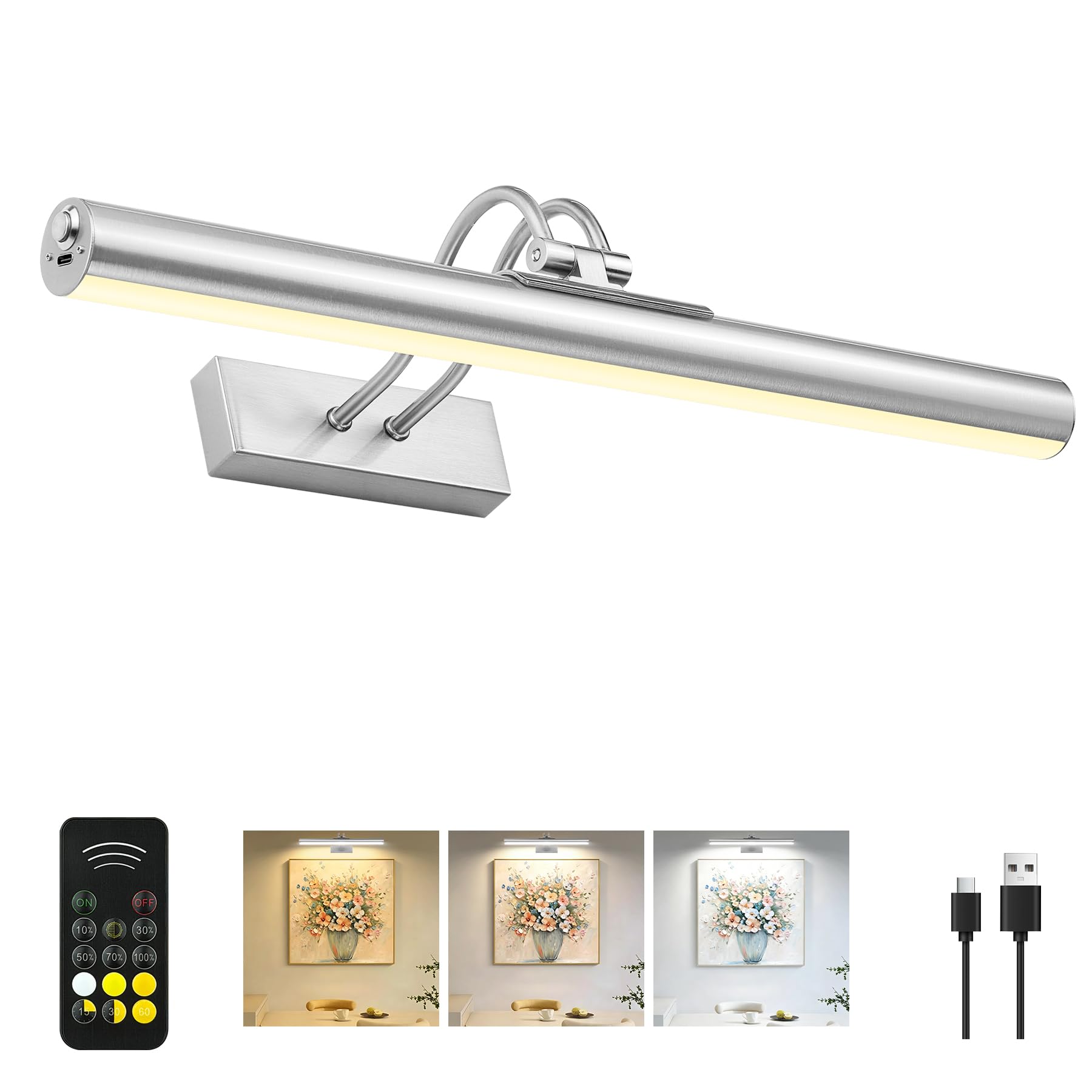 Vrbgify Magnetic Cordless Wall Light 16inch Nickel Plated renewable ...