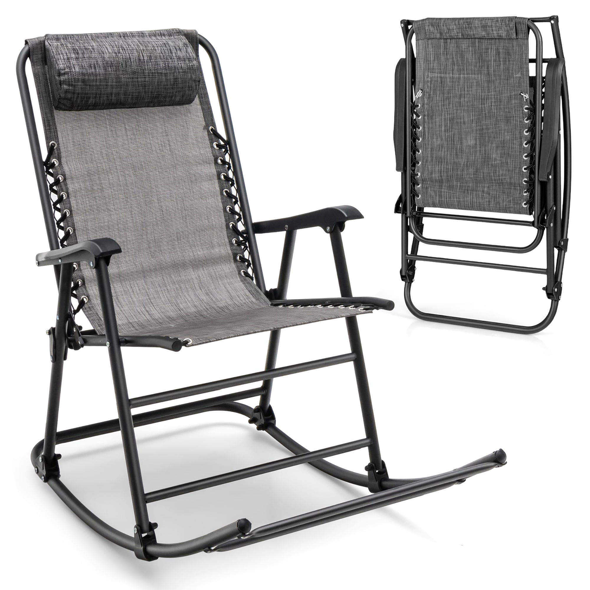 Costway OP71004GR Gray Steel Frame Rocking Chair with Gray Solid Seat