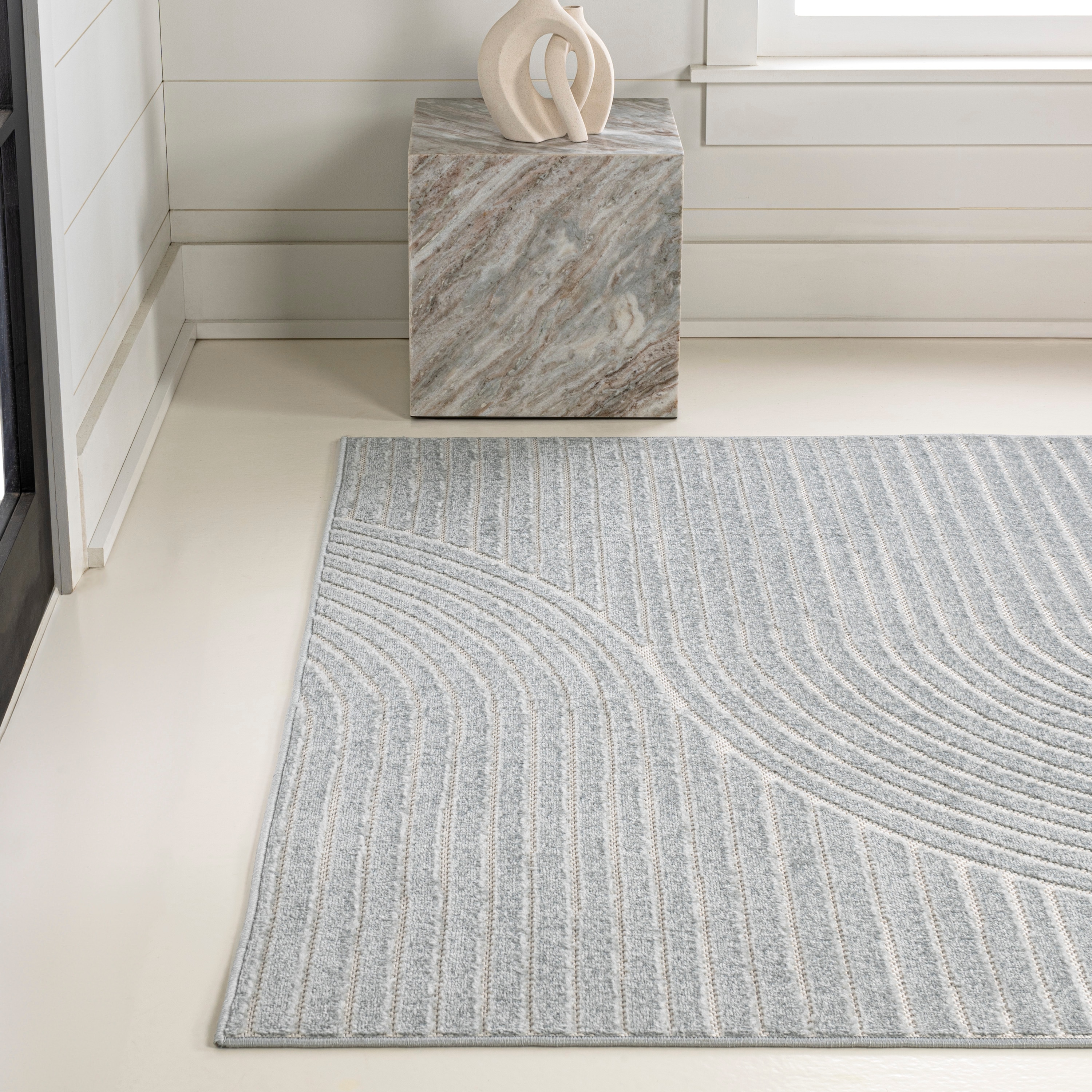 Hallie High-Low Geometric Light Blue and Cream 8' x 10' Synthetic Rug