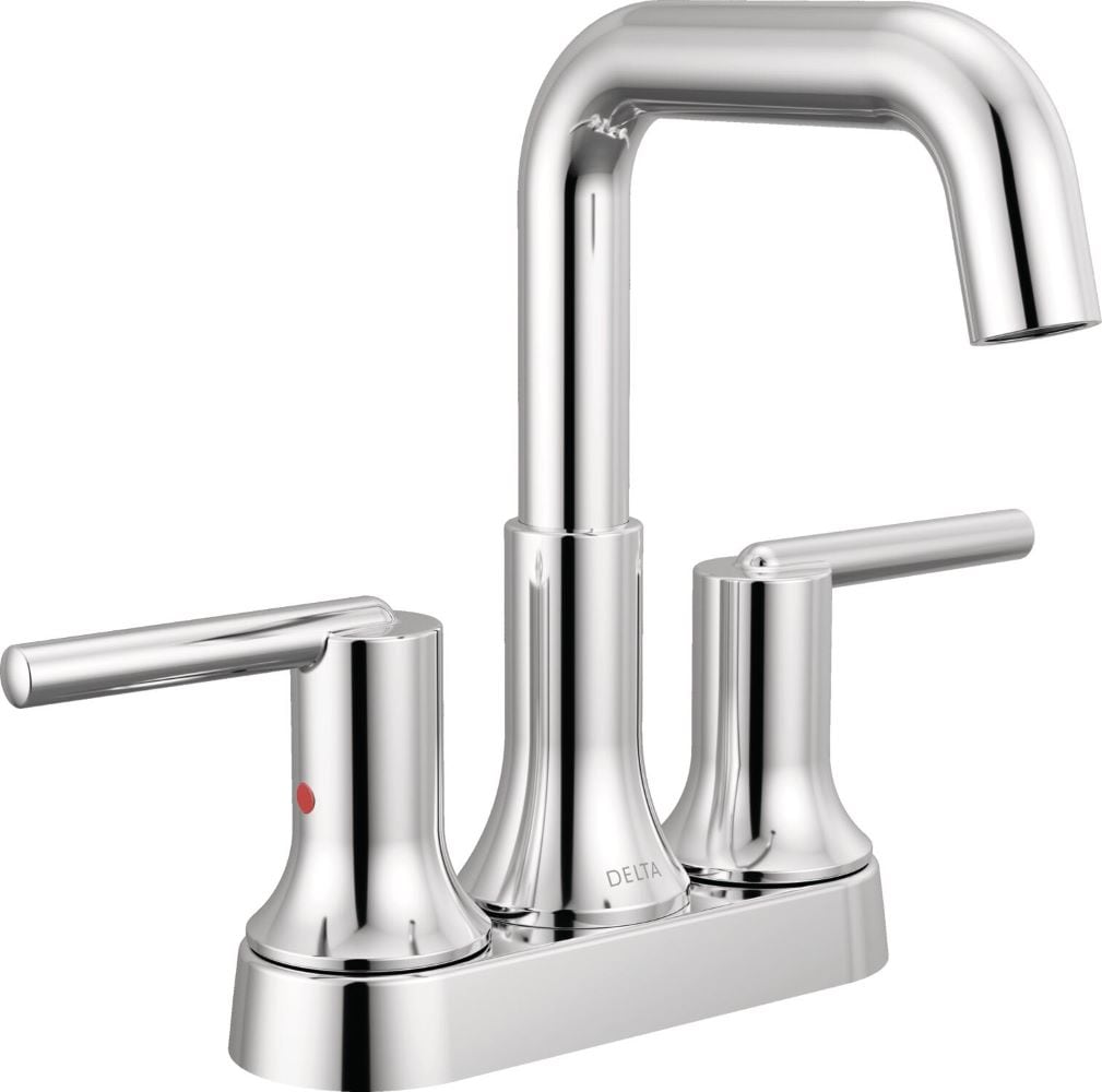 Delta 2554-MPU-DST Trinsic Chrome 4-in centerset 2-handle WaterSense High-arc Commercial/Residential Handle Bathroom Sink Faucet with Drain with Deck Plate