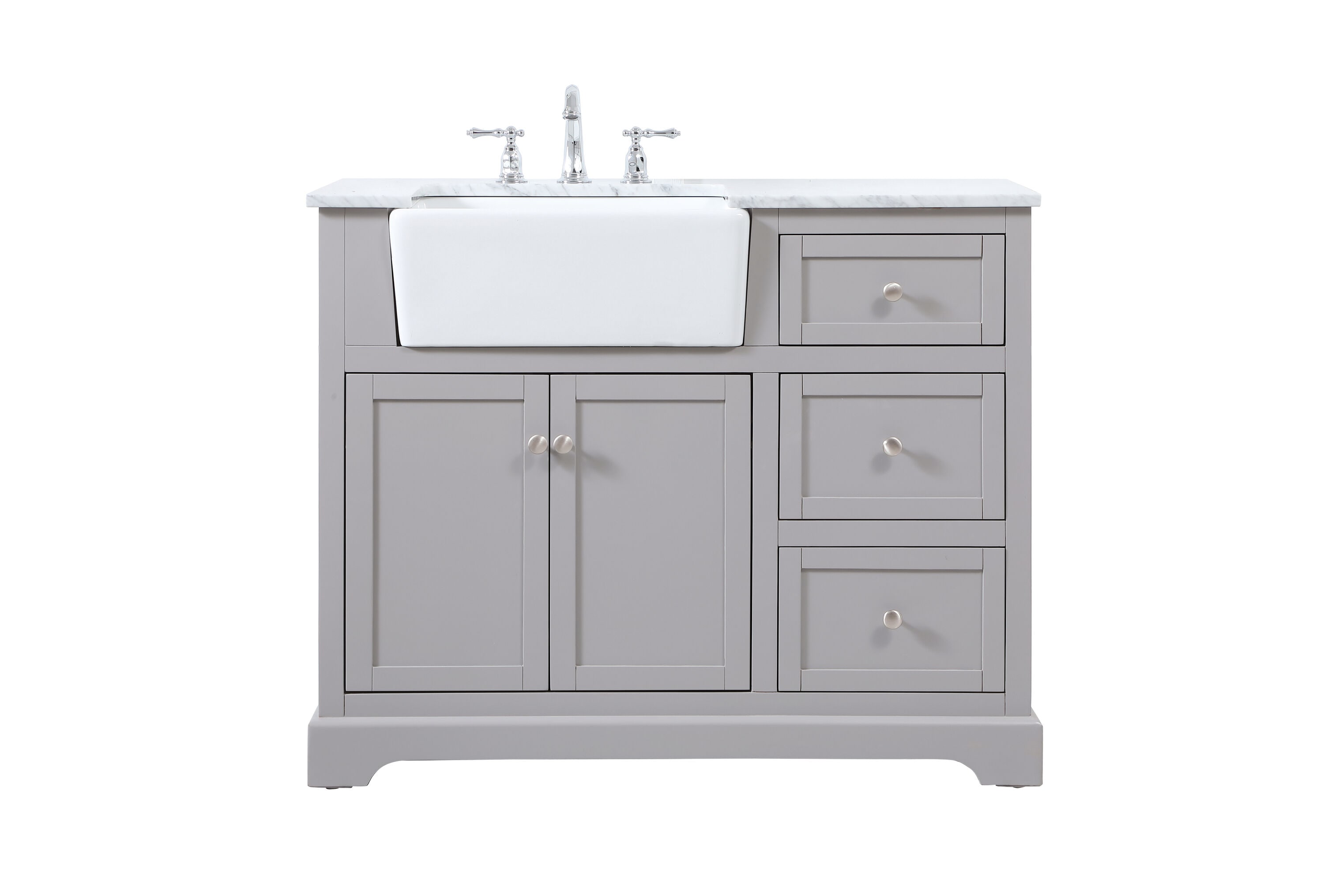 Elegant Decor HF180726GR Home Furnishing 42-in Grey Farmhouse Single sink Bathroom Vanity with Carrara White Marble Top
