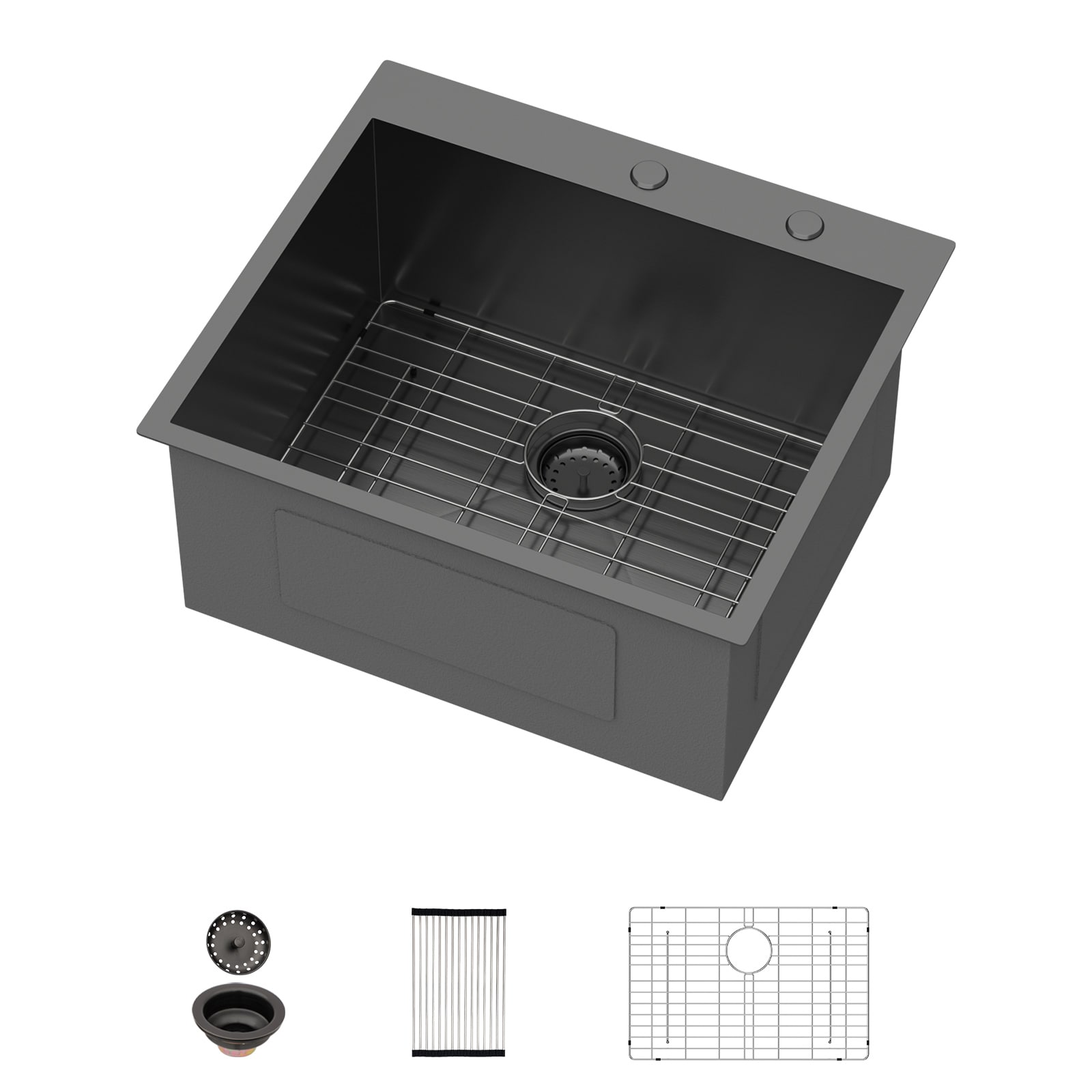 KICHAE - Drop-in 25-in x 22-in 1-Basin 16 Gauge Gunmetal Black Stainless Steel Utility Laundry Si...