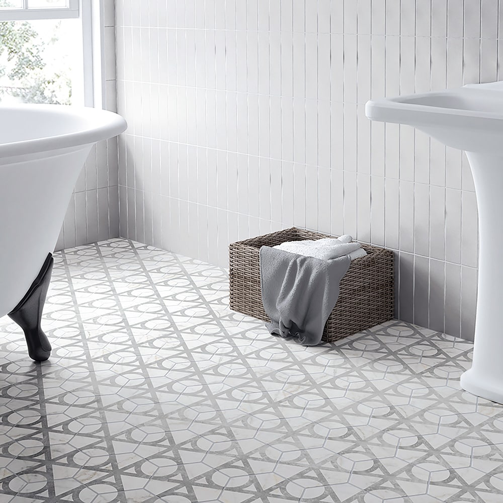 Carra Carrara Elegance 7"x8" Grey and White Matte Hexagon Porcelain Tile