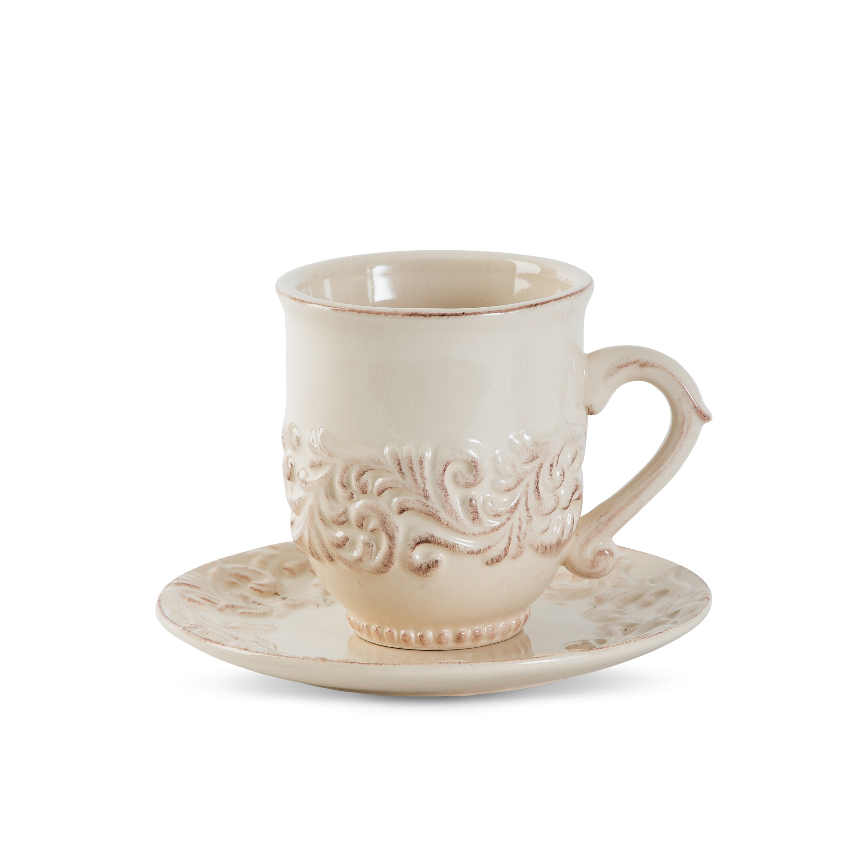 MALACASA 7-fl oz Ceramic Ivory White Cup and Saucer Set of: 6 in