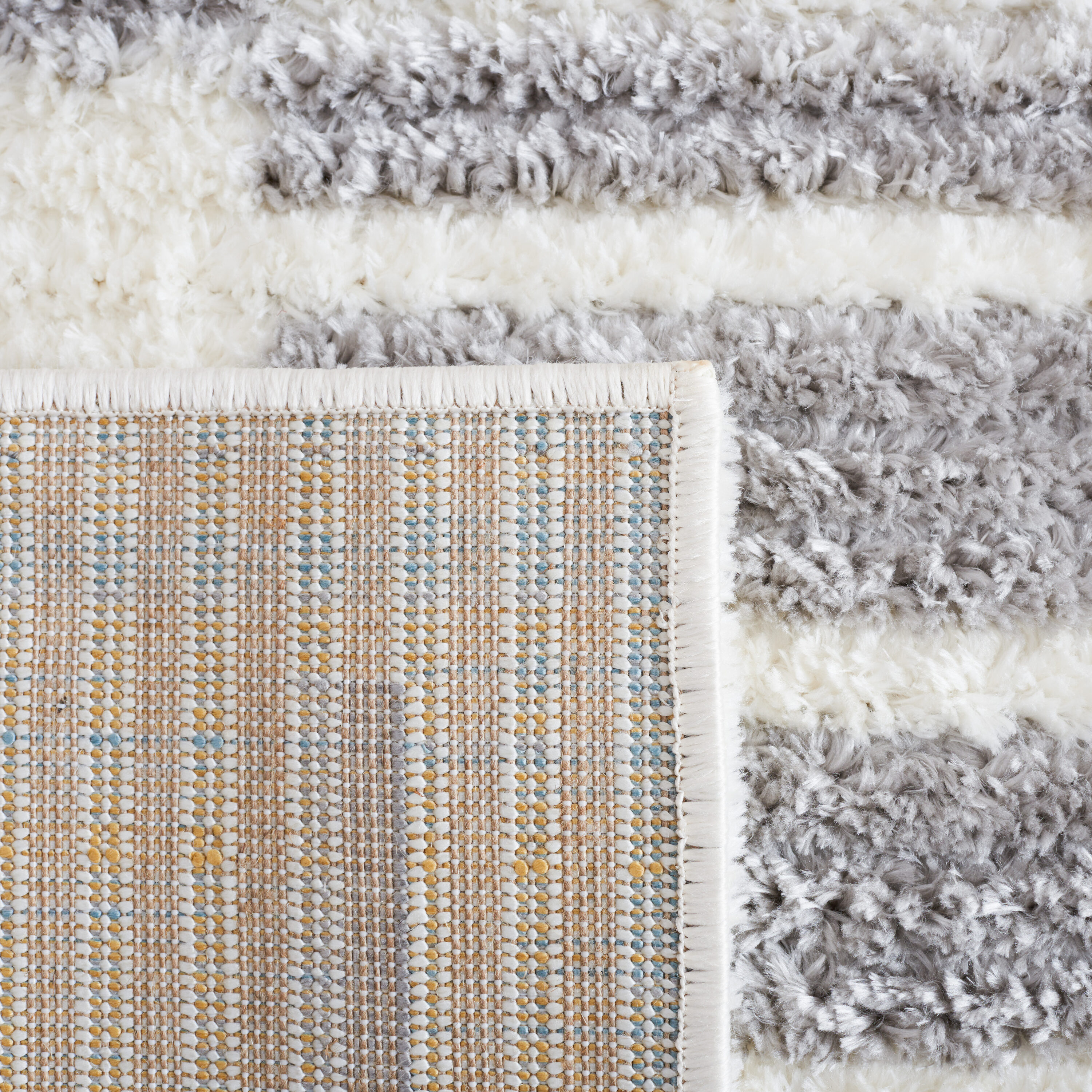 Ivory and Gray Hand-Knotted Synthetic Rectangular Rug
