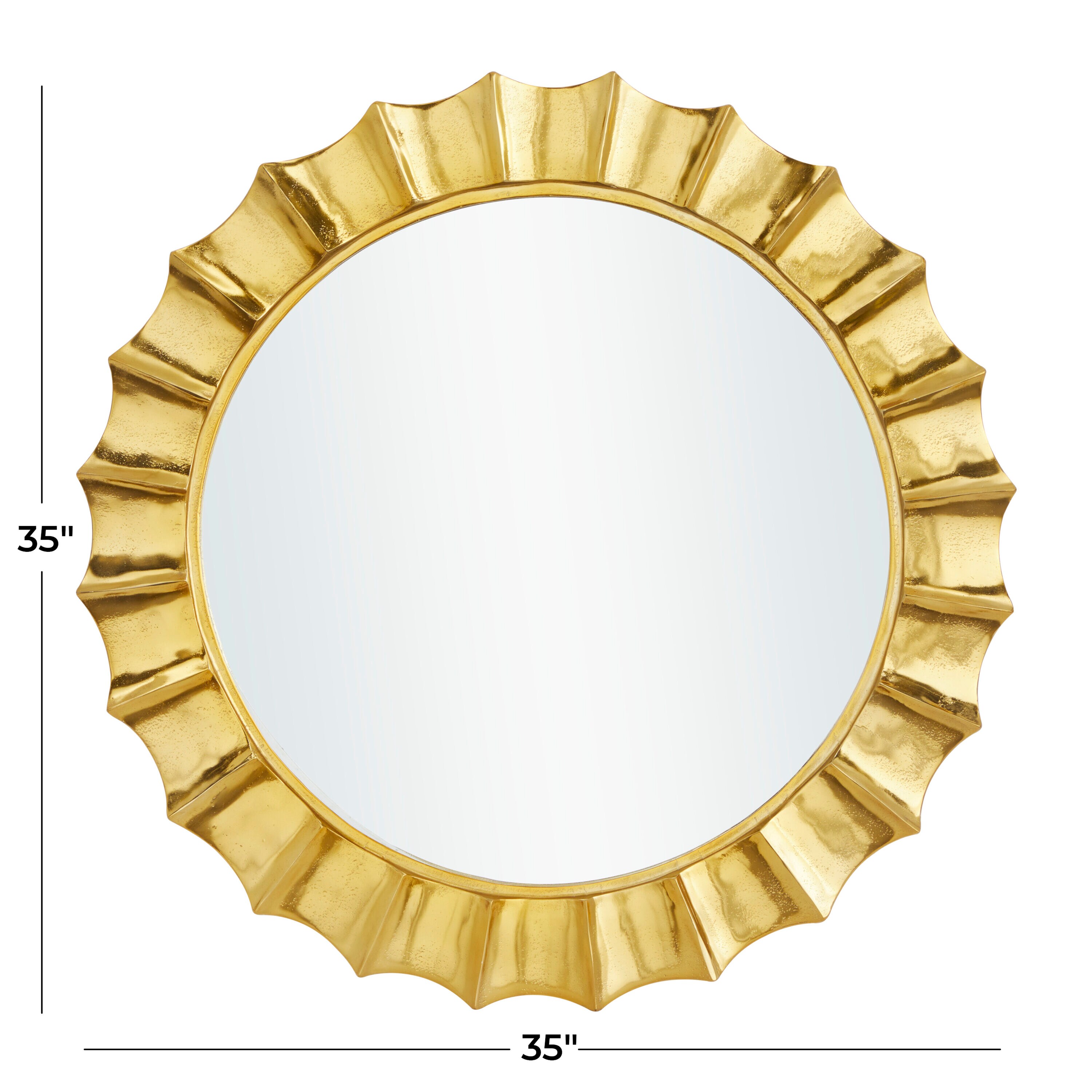 35-Inch Round Gold Sunburst Wall Mirror with Metal Frame