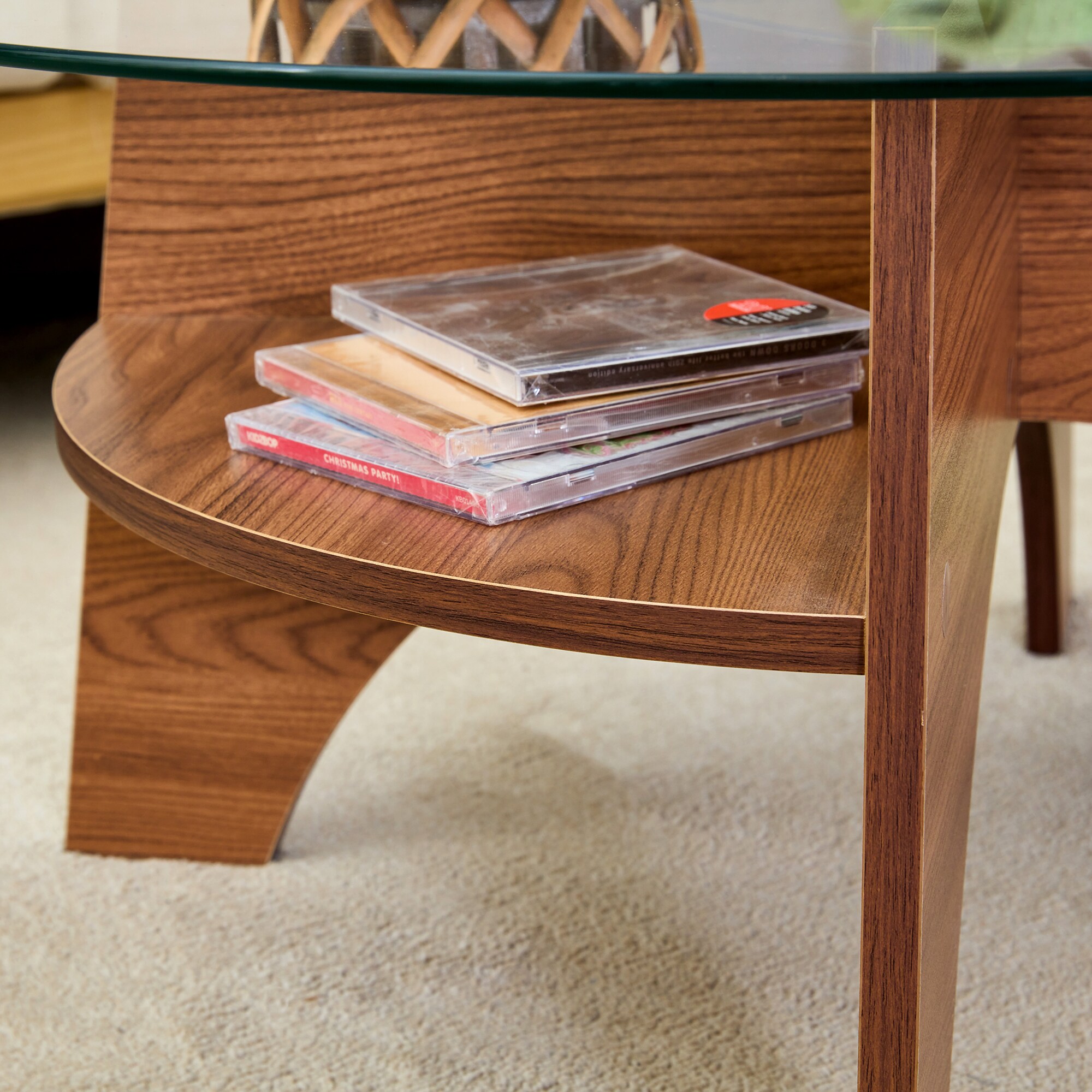 Roomfitters Modern Round Tempered Glass Coffee Table with Fan Shaped ...