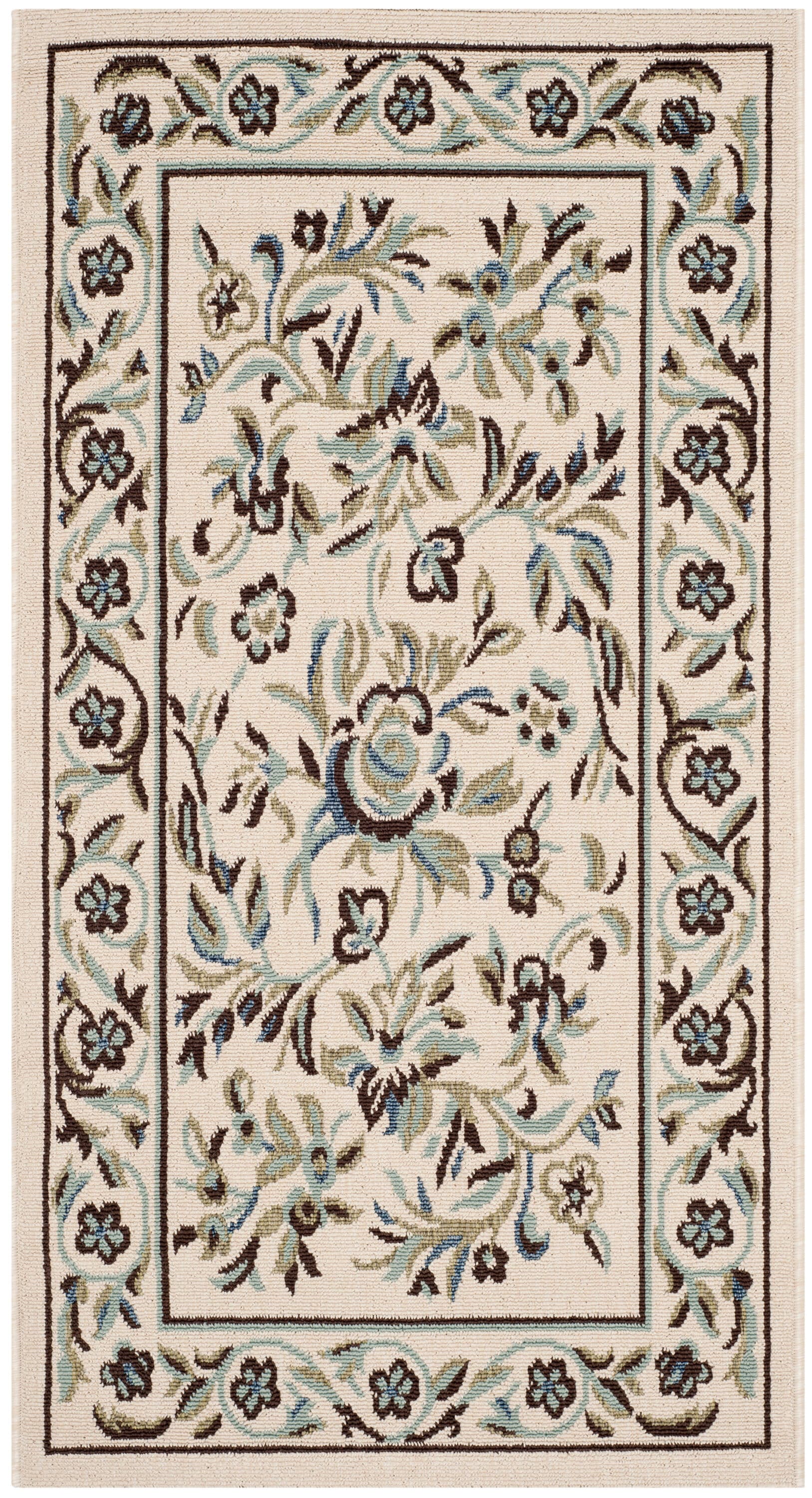 Safavieh VER011-0614-3 Veranda Flora 3 x 5 (ft) Loomed Synthetic Cream/Green Rectangular Indoor/Outdoor Floral/Botanical Farmhouse/Cottage Throw rug
