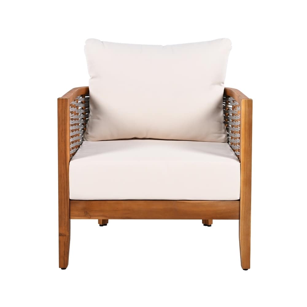 Coolbibila Modern Deep Seating Tub Teak Finish Acacia Wood Rope Patio ...