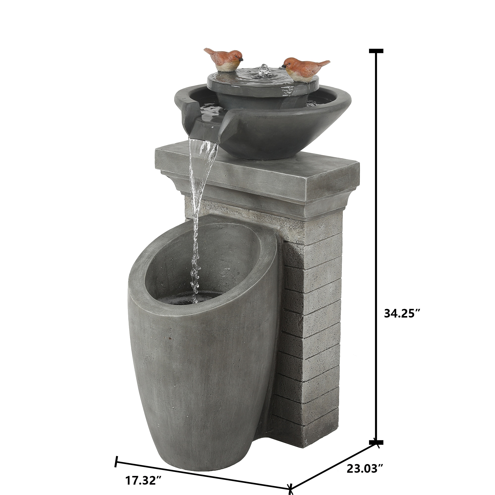 Luxenhome 34.25-in H Cement Outdoor Fountain Statue Pump Included In 