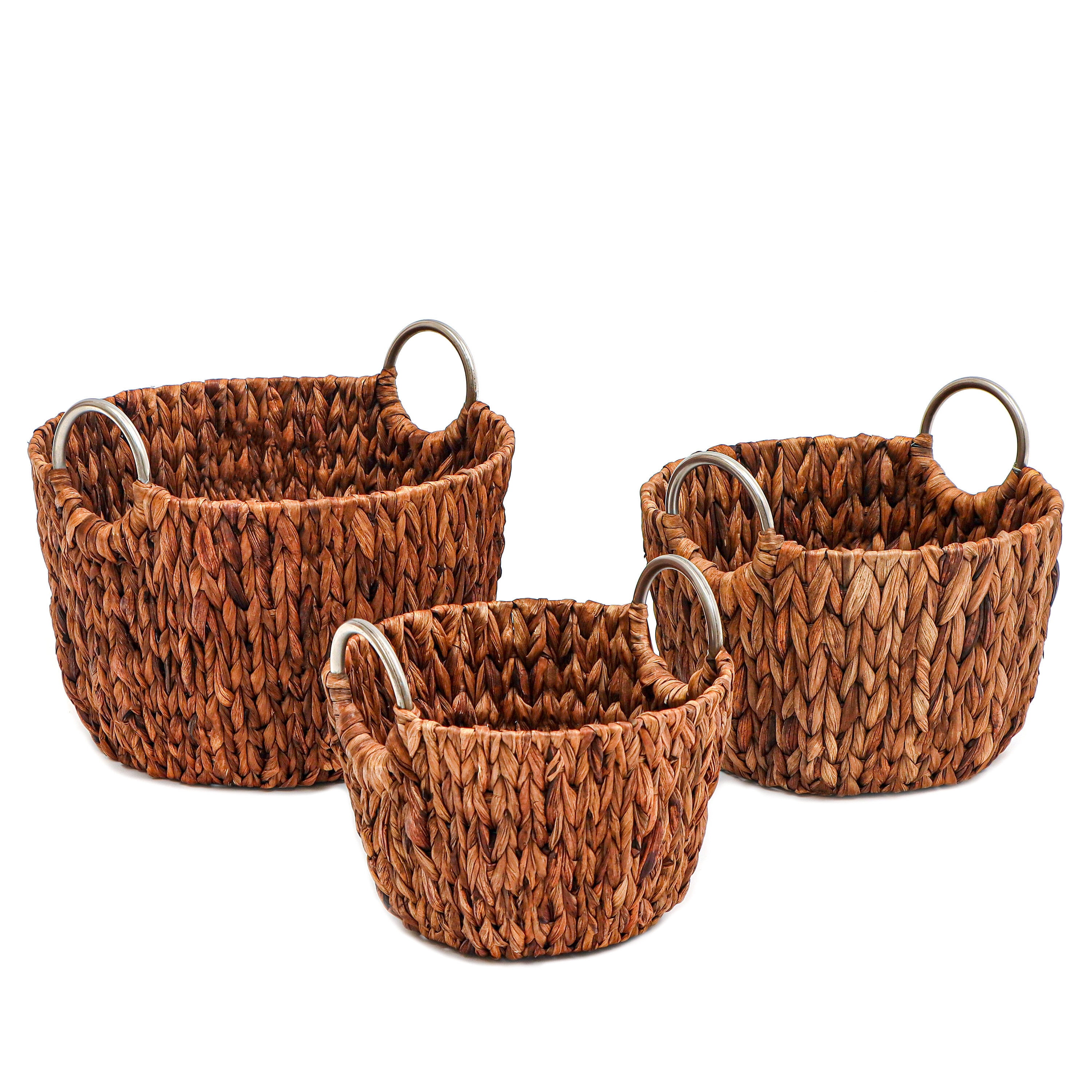 StorageWorks Seagrass Storage Basket, Hand-Woven Open-Front Bin with Handles, Brown, 13.8?x 11?x 5.5? 2-Pack