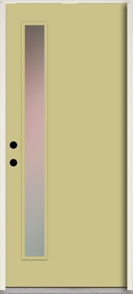 RELIABILT LO1065327 Spotlights 32-in x 80-in x 4-5/8-in Fiberglass 1/4 lite Right-hand inswing Universal Khaki Paint Painted Prehung Front Door Insulating core