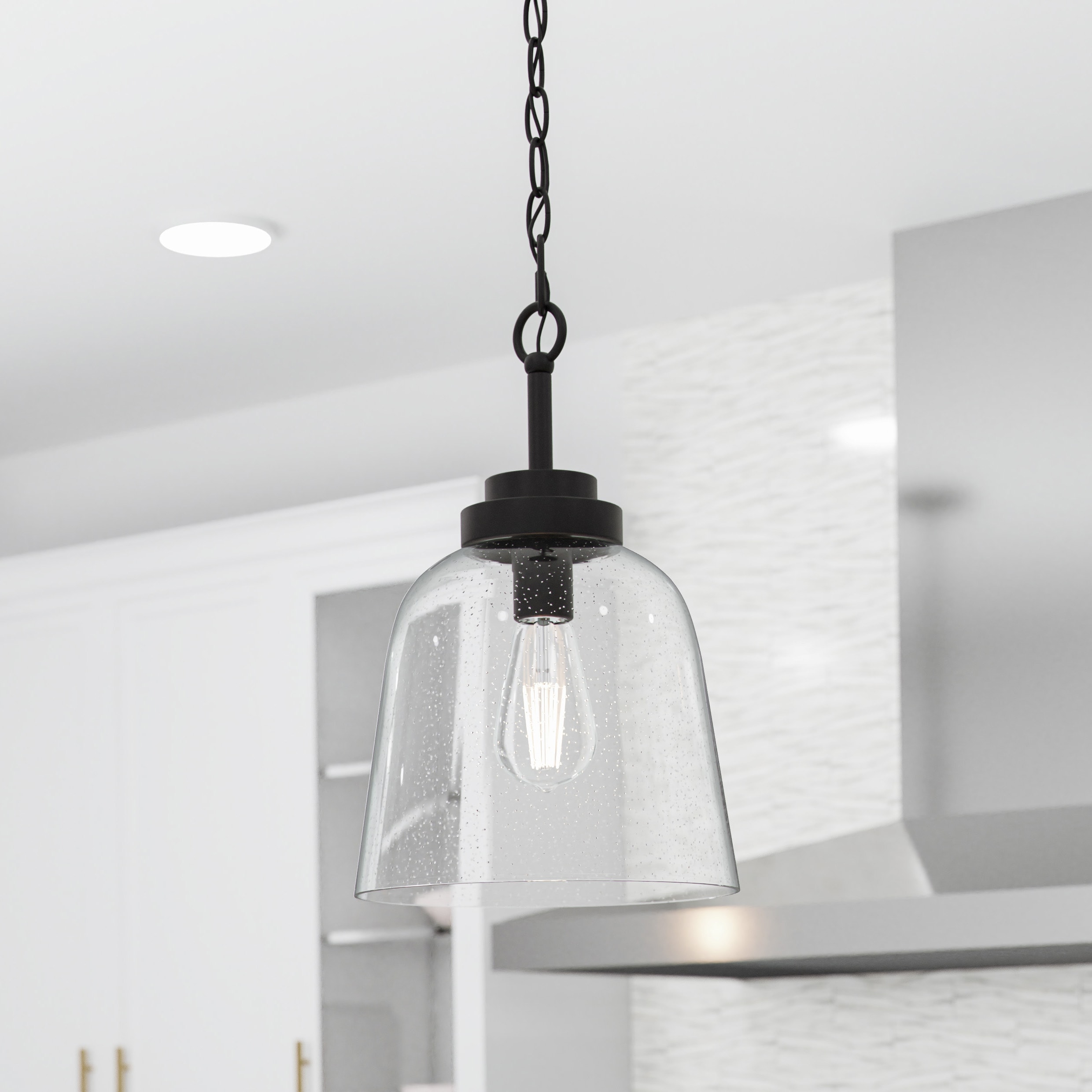 Quoizel Seaton Black Traditional Seeded Glass Cone Mini Hanging Pendant ...