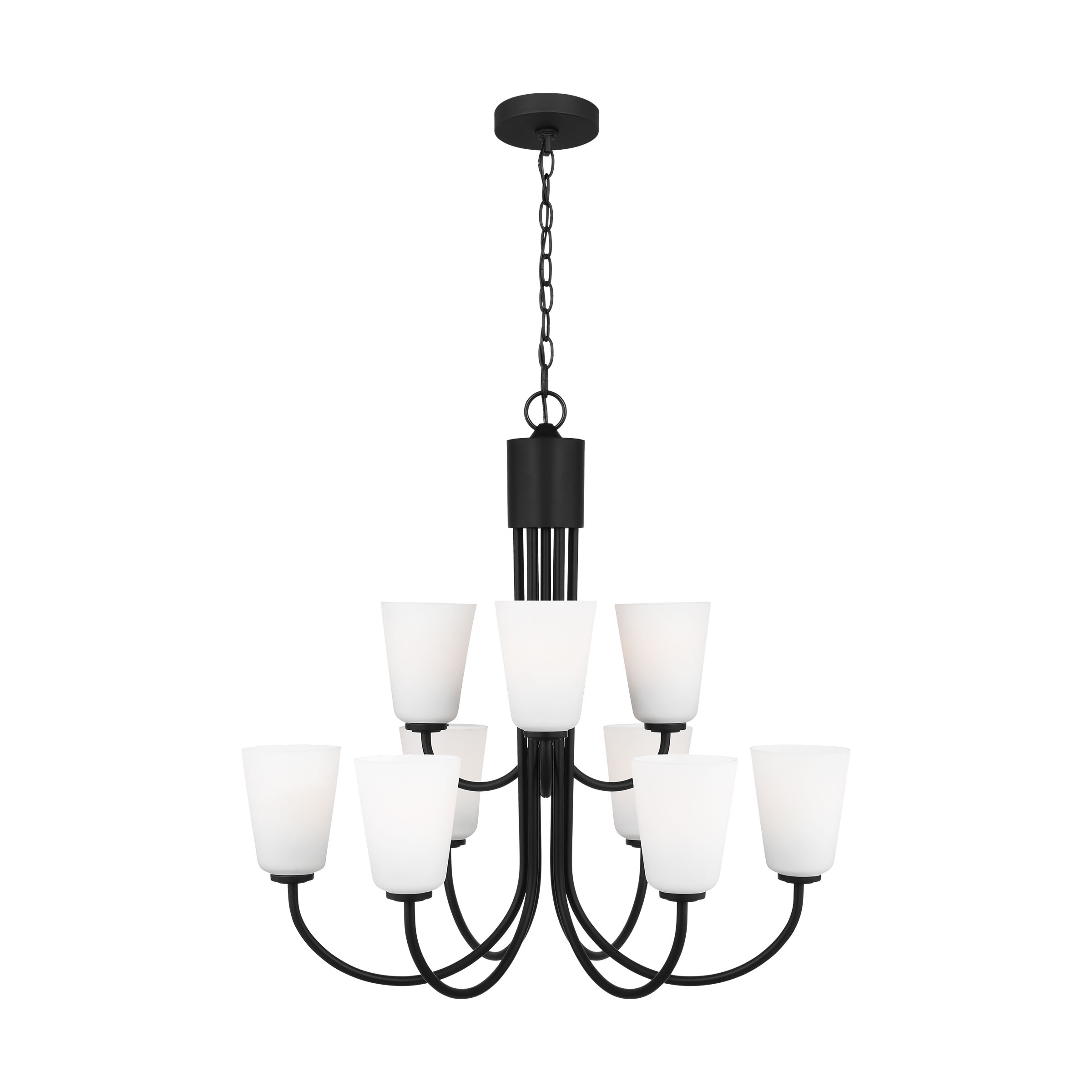 Generation Lighting GLC1139MBK Miles 9 -Light Polished Black Transitional For Use in Bathrooms, Bedrooms, Dining Rooms, Foyers, Kitchens, Living Rooms Chandelier
