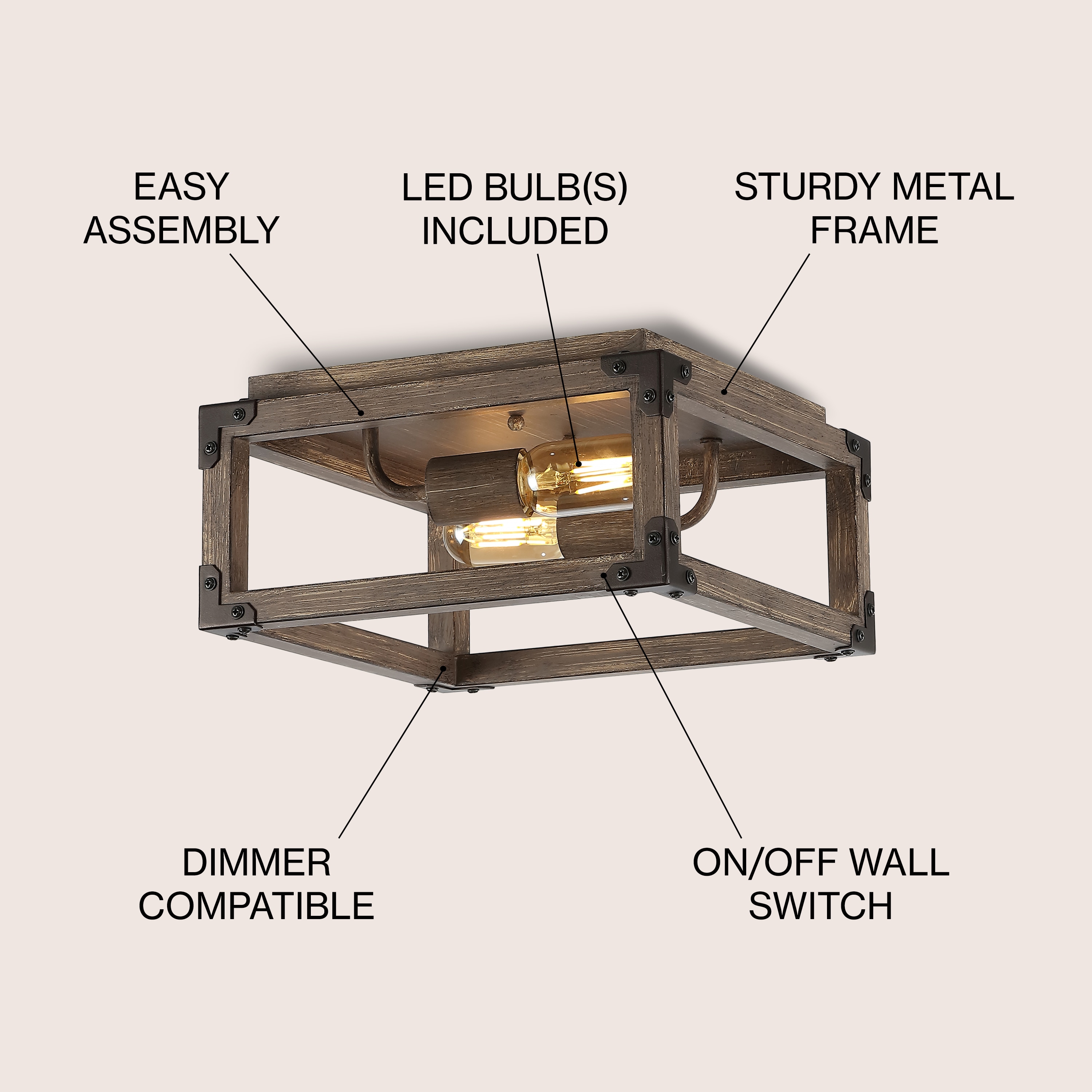 Farmhouse 11.5" Brown Iron LED Flush Mount Ceiling Light