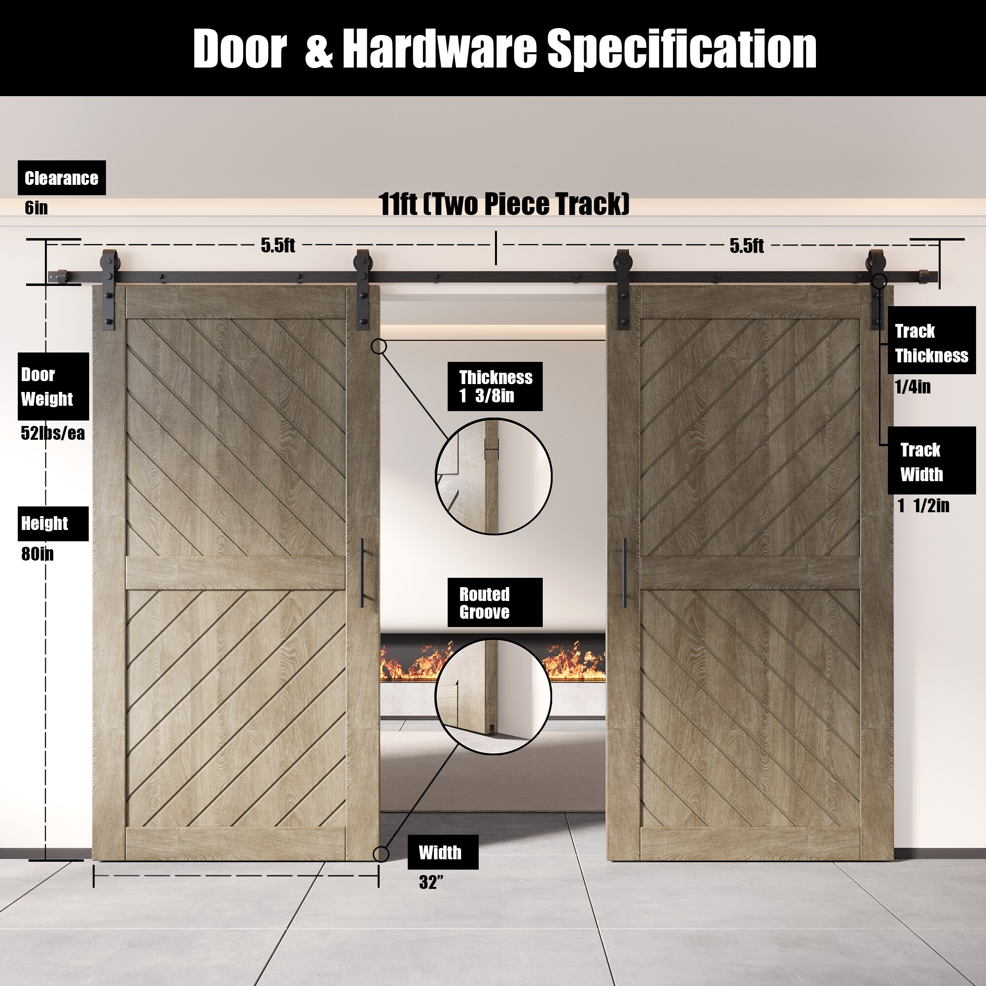 HOMACER YT2H132C-XT4-3280-GR Barn-Doors - View #2