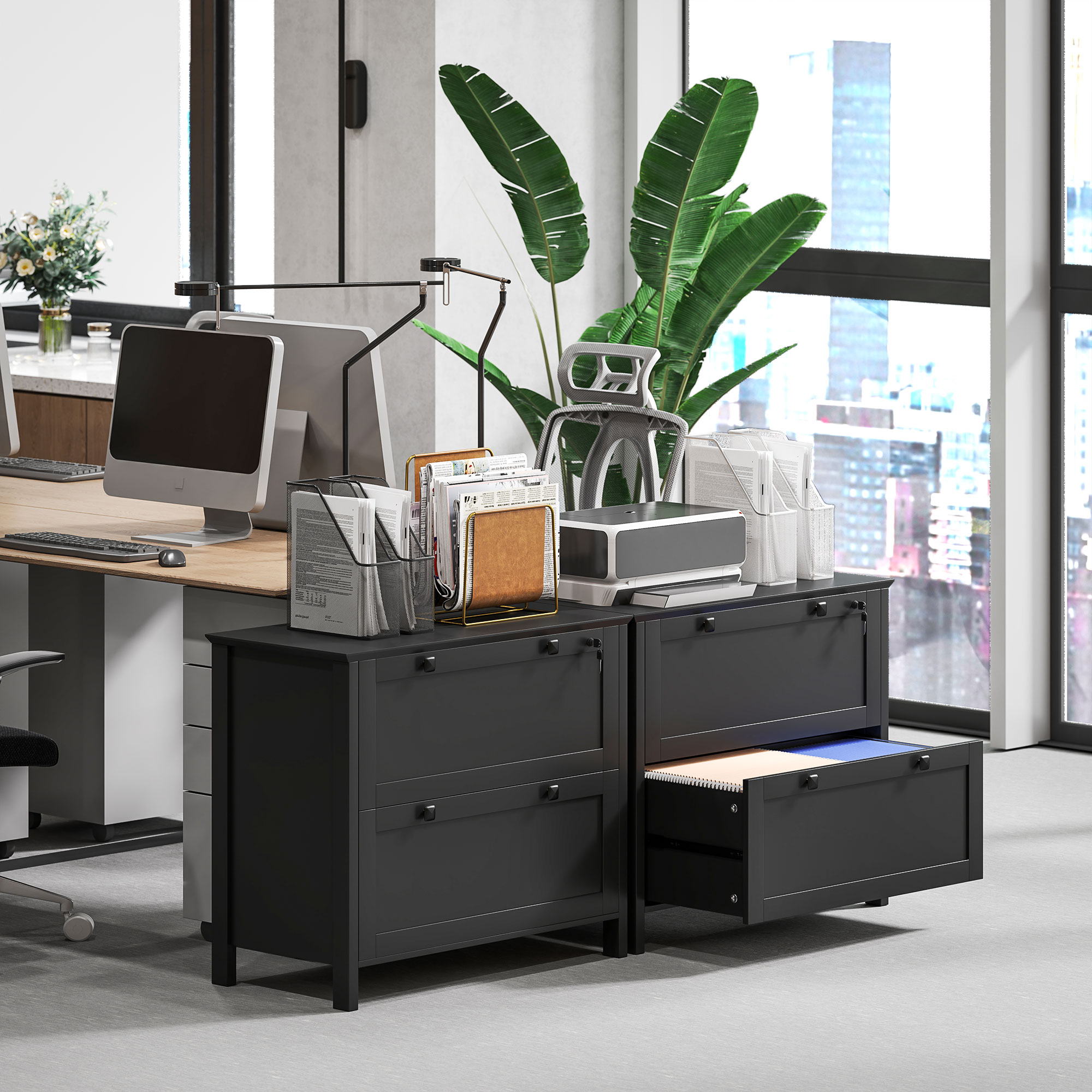 HomCom Lateral File Cabinet with 2 Drawers for Home Office Filing ...