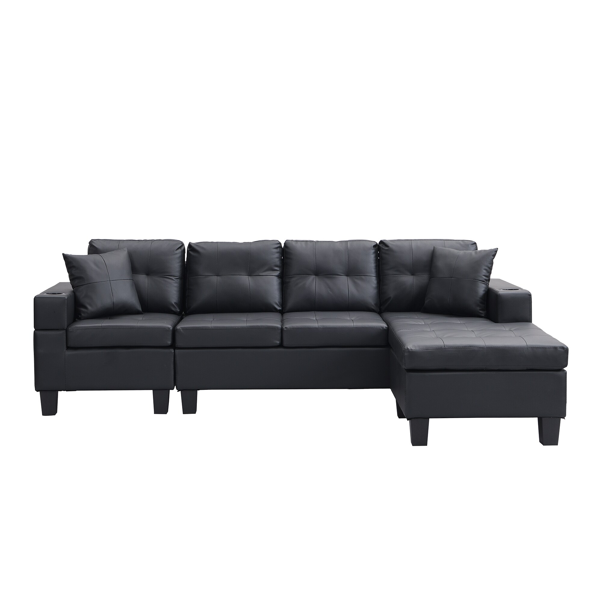 Clihome Shape Chaise Lounge sofa 96.06-in Casual Black Faux Leather 4 ...