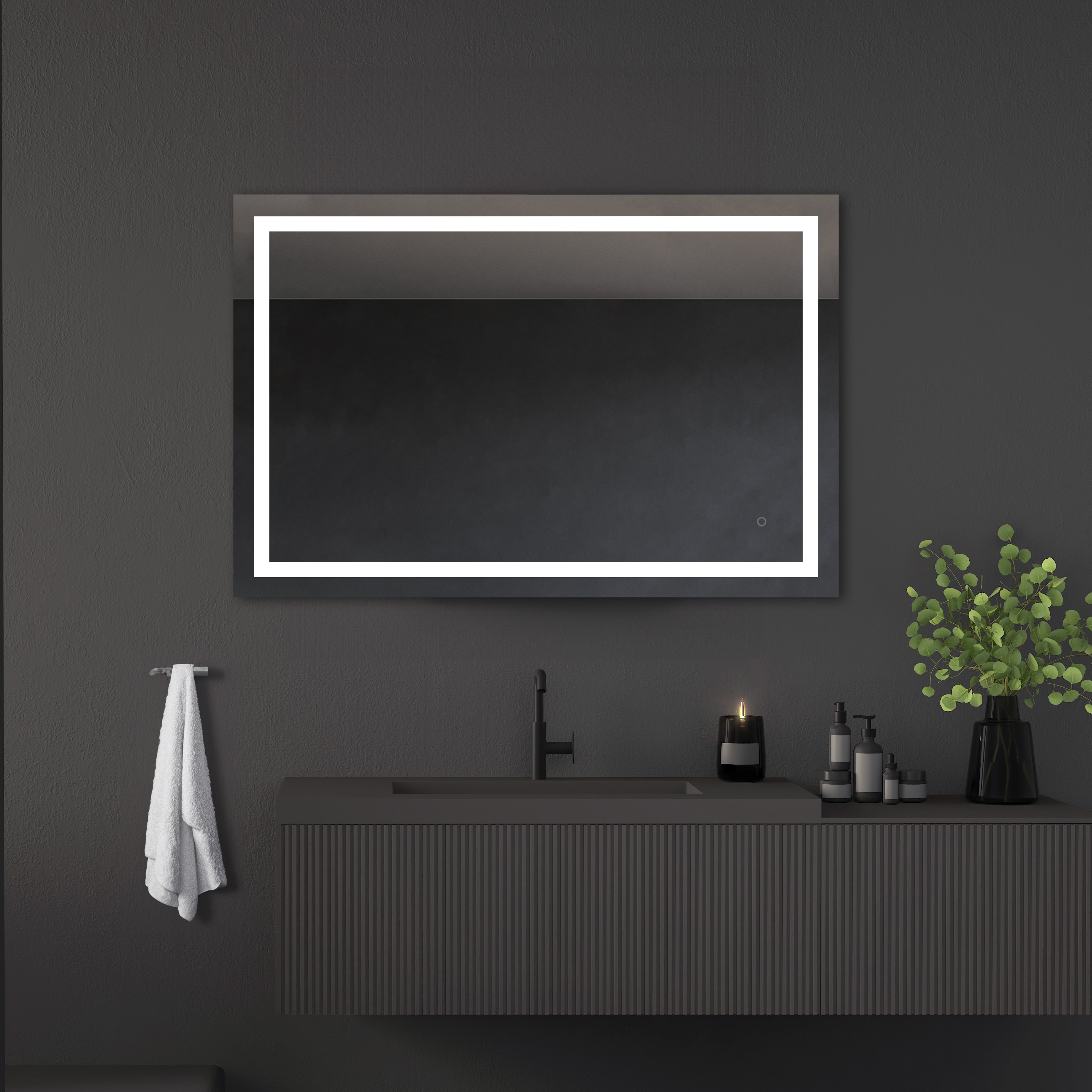 Dreamwerks LCNM012 LED Mirrors 48-Inches x 32-Inches Beveled Frameless Rectangle Dimmable LED Lighted Fog Free Bathroom Vanity Mirror ( Clear )