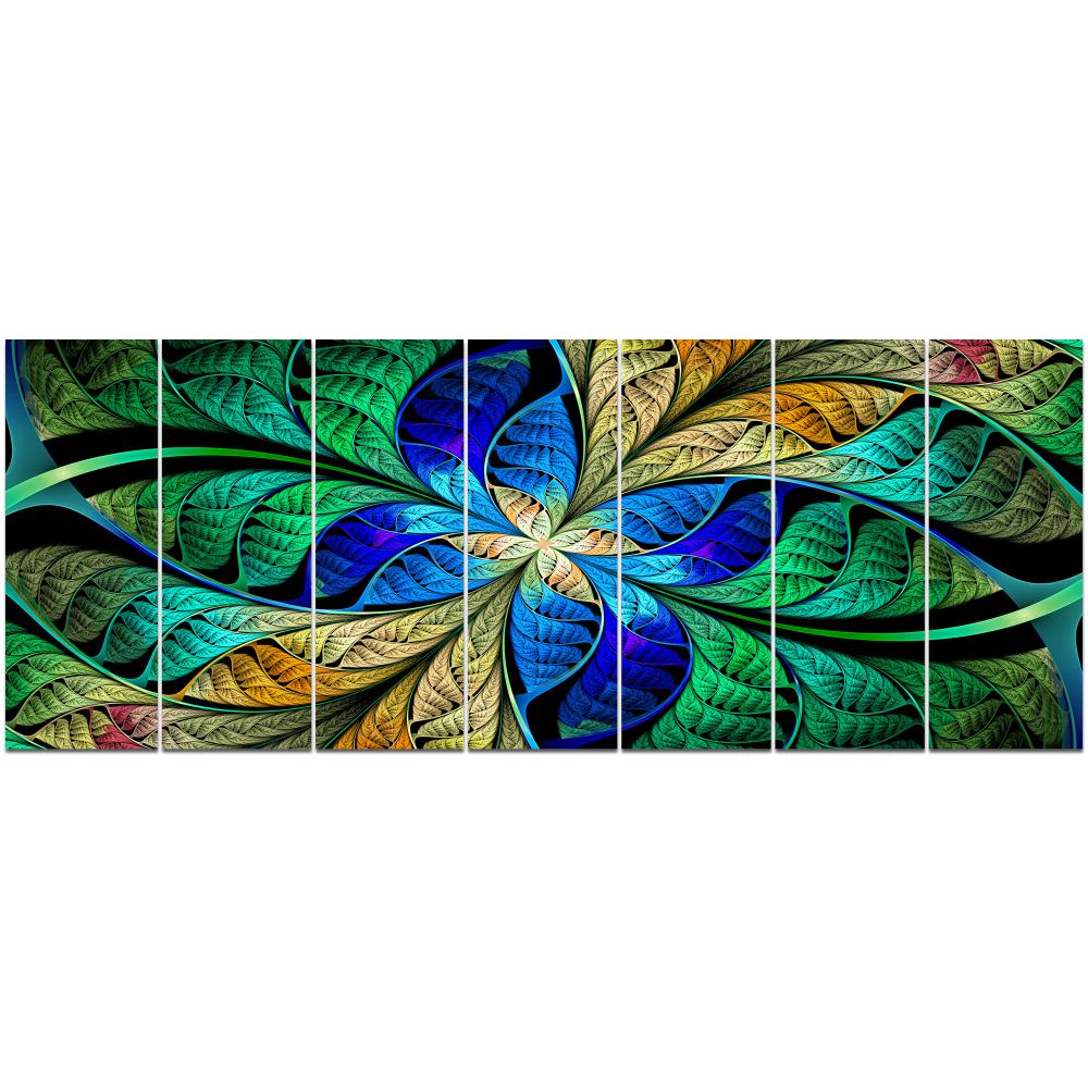 Designart Blue Green Fractal Flower Petals- Abstract Canvas Art Print ...