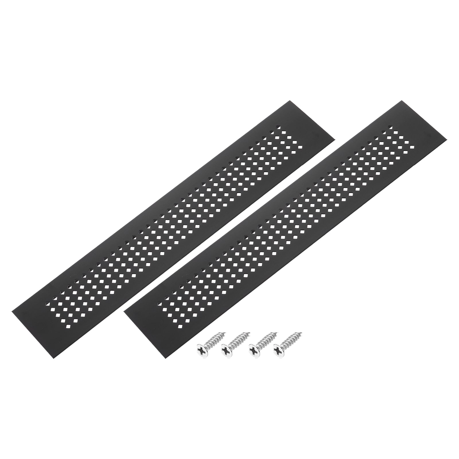 PATIKIL 12 x 2inch Door Air Vent Cover 2pcs Aluminum Grille Ventilation Cover Louvered Diamond Hole with Mounting Screws for Cabinet Wardrobe Door Black