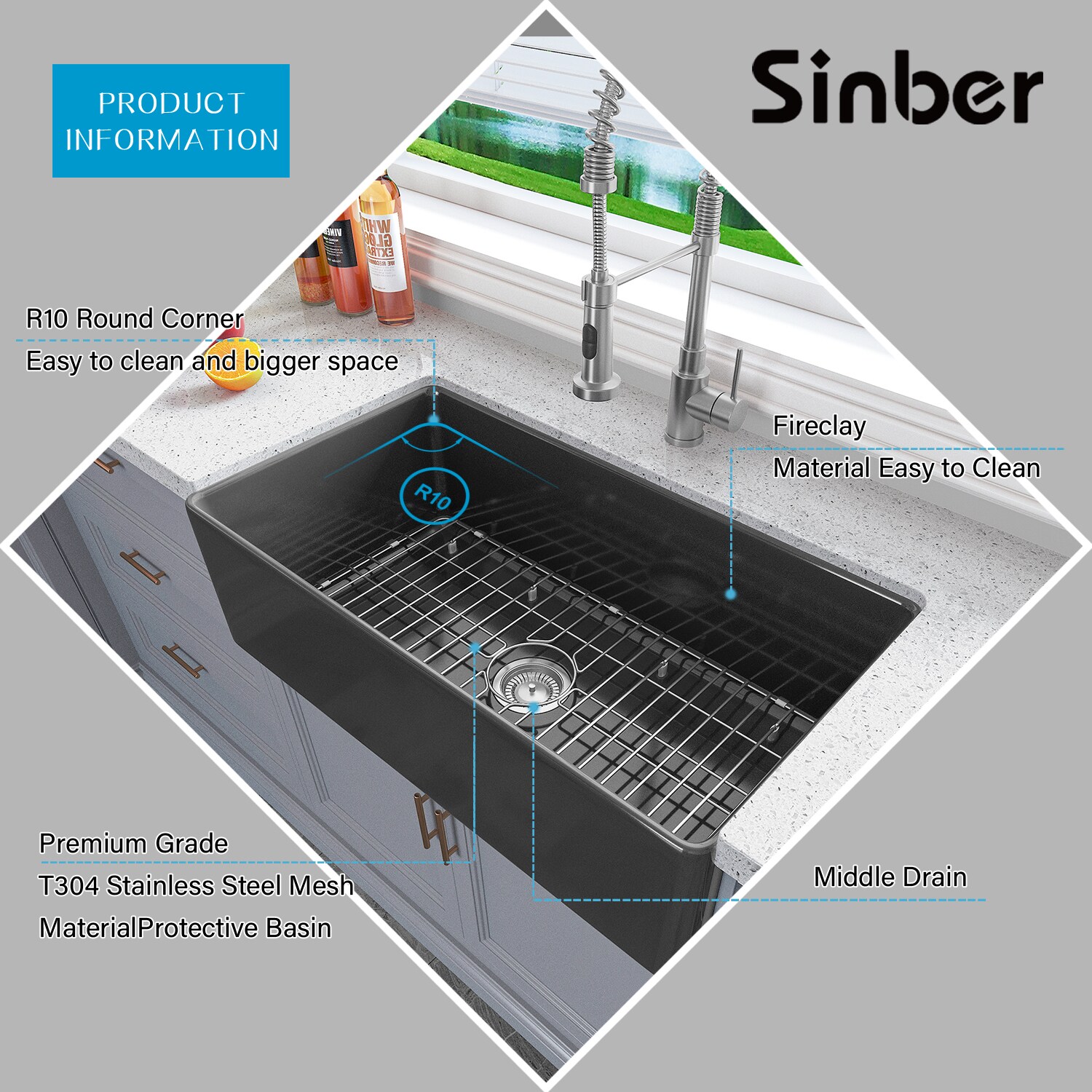 Sinber F3318S-B-OLR Kitchen-Sinks - View #4